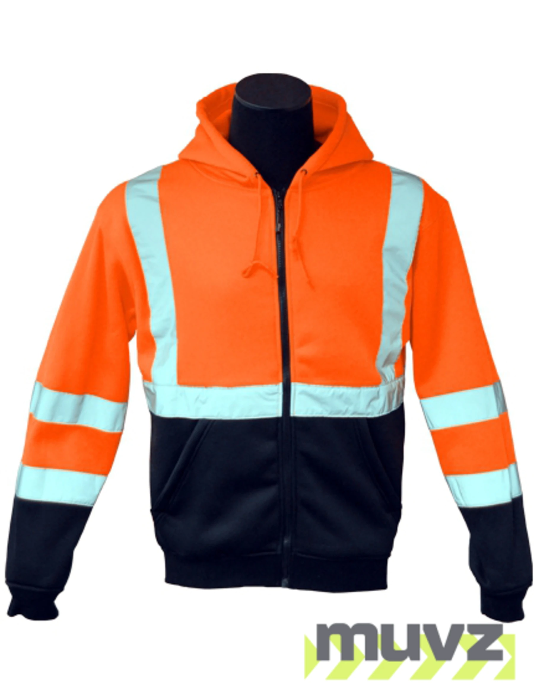 Class 3, Orange, Hooded Full Zipper Sweatshirt, X-Large