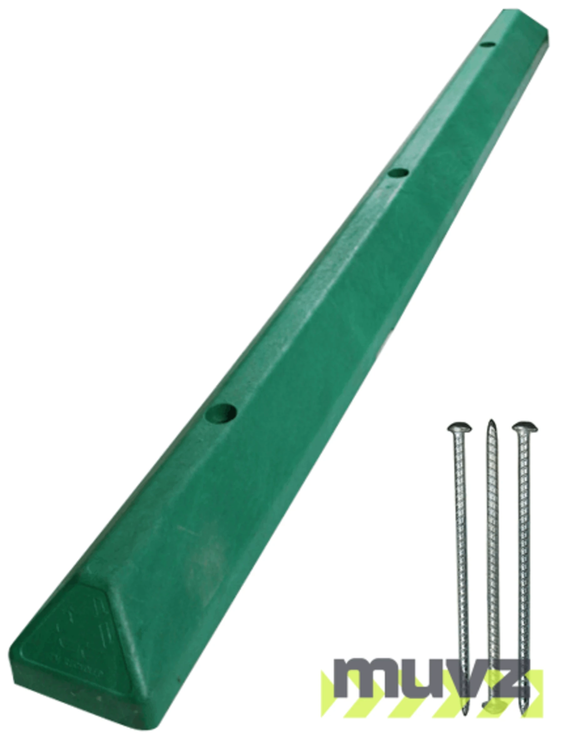6\u0027 Green EV Recycled Plastic \u0027Commercial\u0027 Parking Block w/three 14\" Galvanized Rebar Steel Spikes