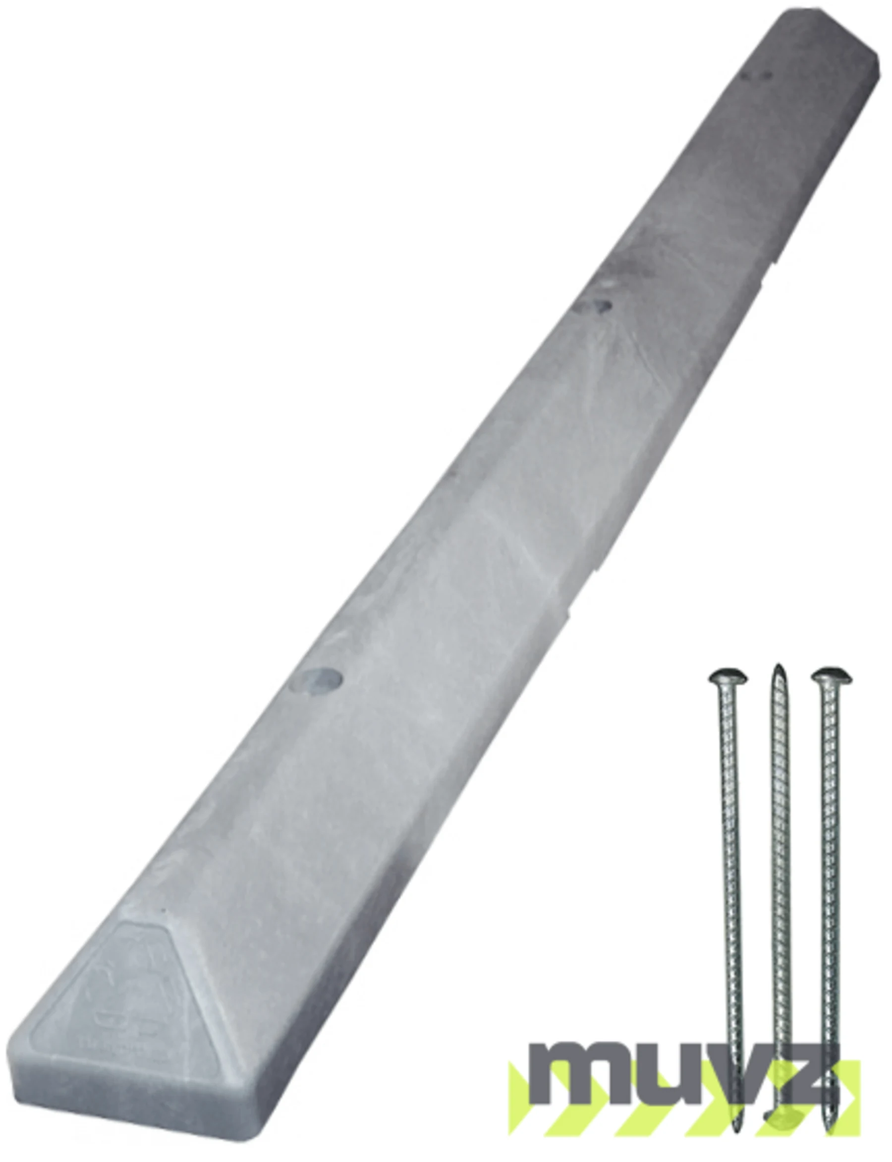 6\u0027 Gray Recycled Plastic \u0027Commercial\u0027 Parking Block w/three 14\" Galvanized Rebar Steel Spikes