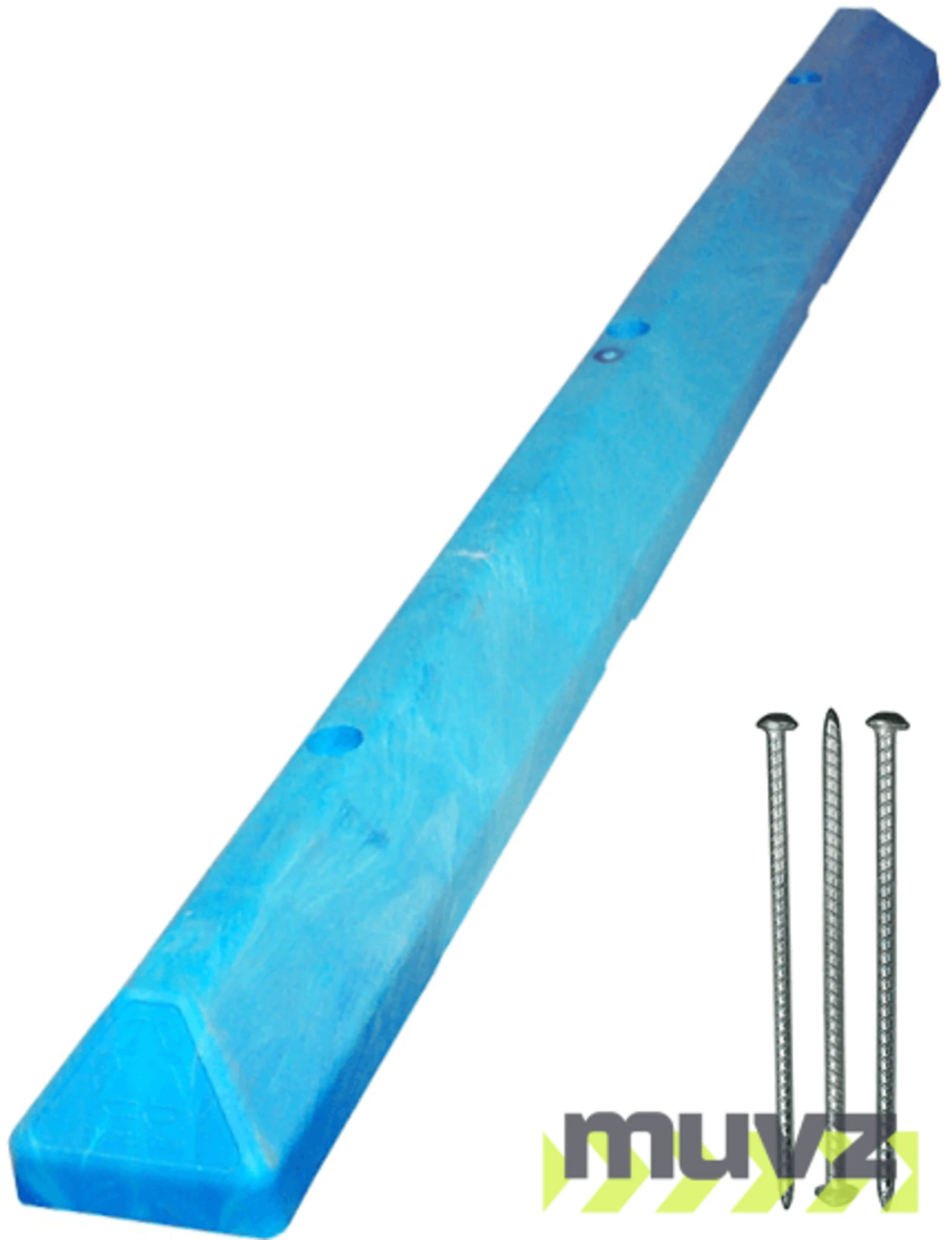 6\u0027 Blue Recycled Plastic \u0027Commercial\u0027 Parking Block w/three 14\" Galvanized Rebar Steel Spikes