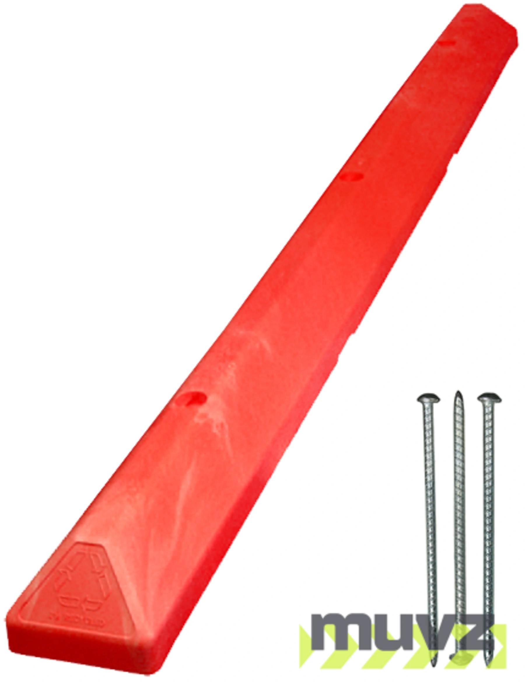 6\u0027 Red Recycled Plastic \u0027Commercial\u0027 Parking Block w/three 14\" Galvanized Rebar Steel Spikes