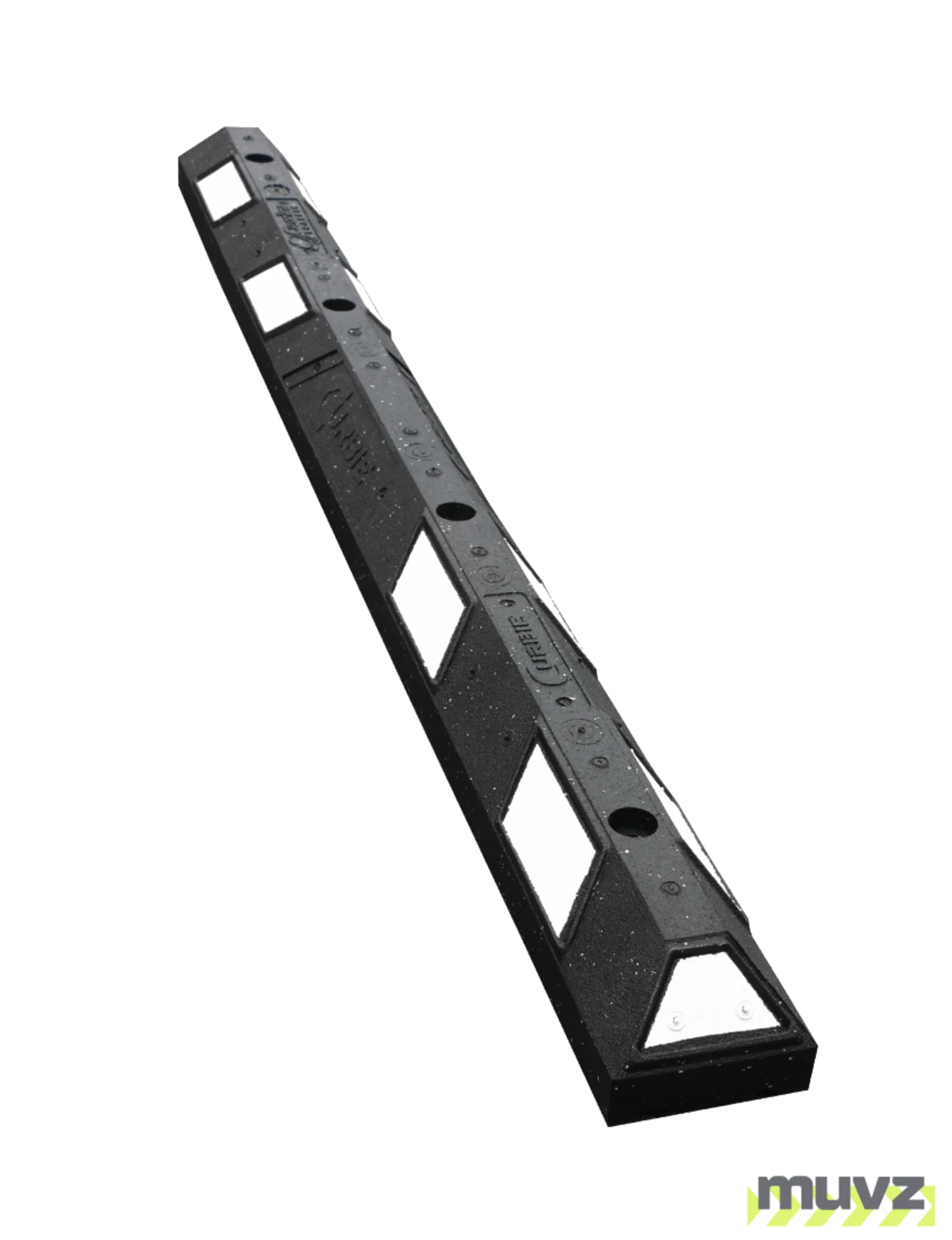 6\u0027 Black \u0026 White  \u0027Curbie\" Recycled Rubber Parking Block with Four (4) 12\" Spikes