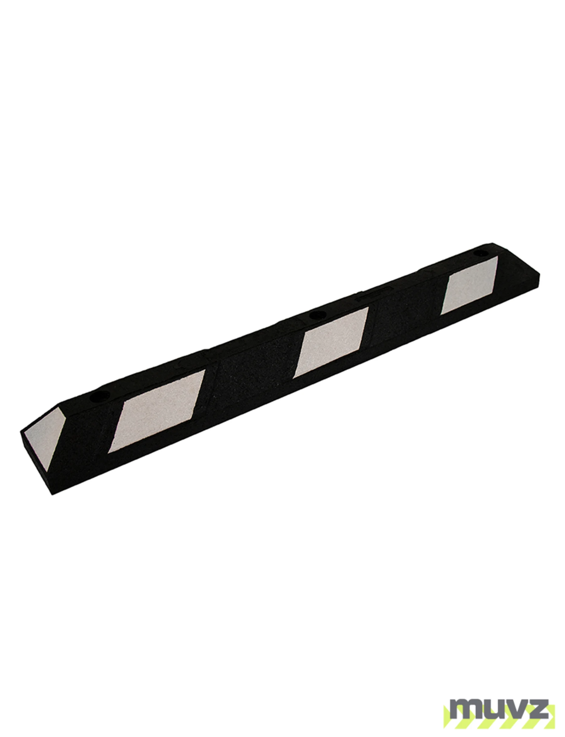 4\u0027 Recycled Rubber Parking Block w/White Reflective Tape \u0026 12\" Spikes for Asphalt or Gravel