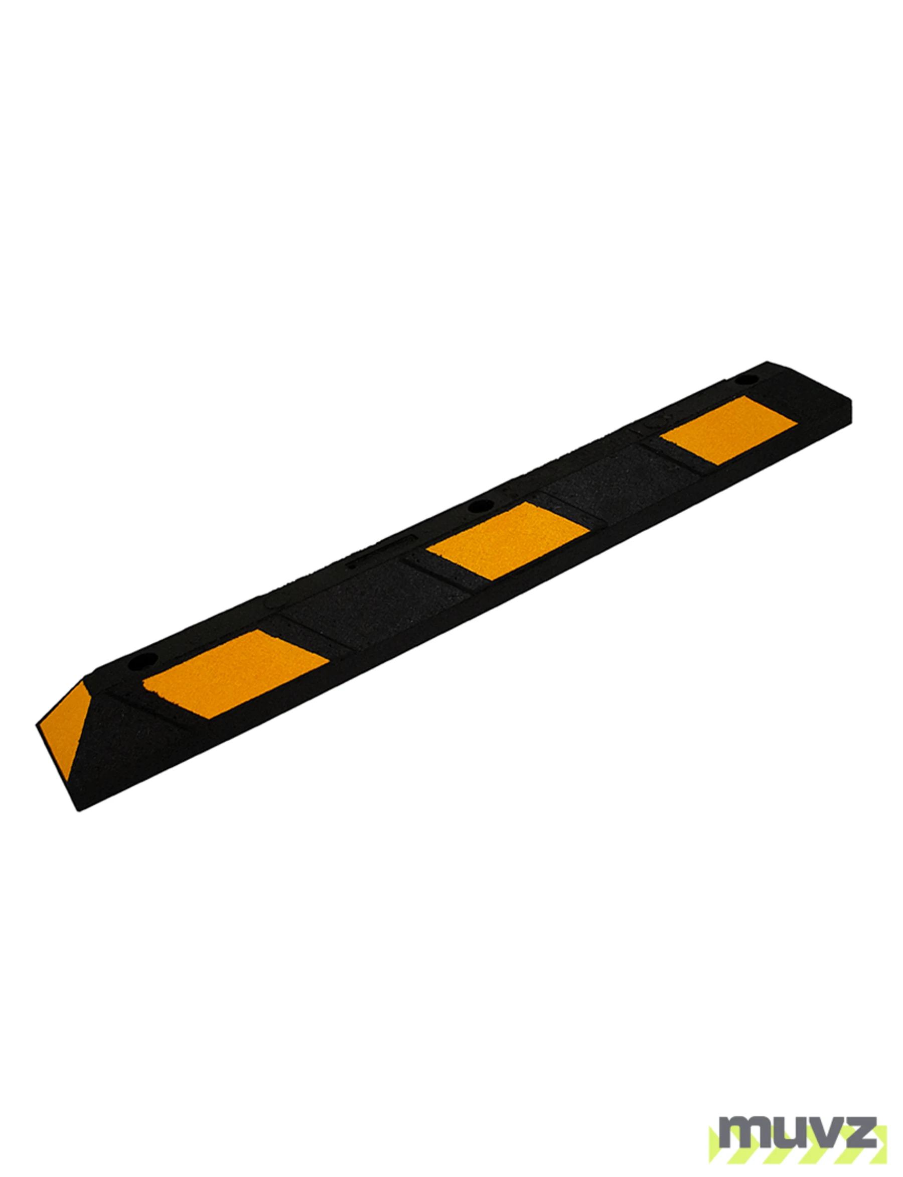4\u0027 Recycled Rubber Parking Block w/Yellow Reflective Tape \u0026 12\" Spikes for Asphalt or Gravel