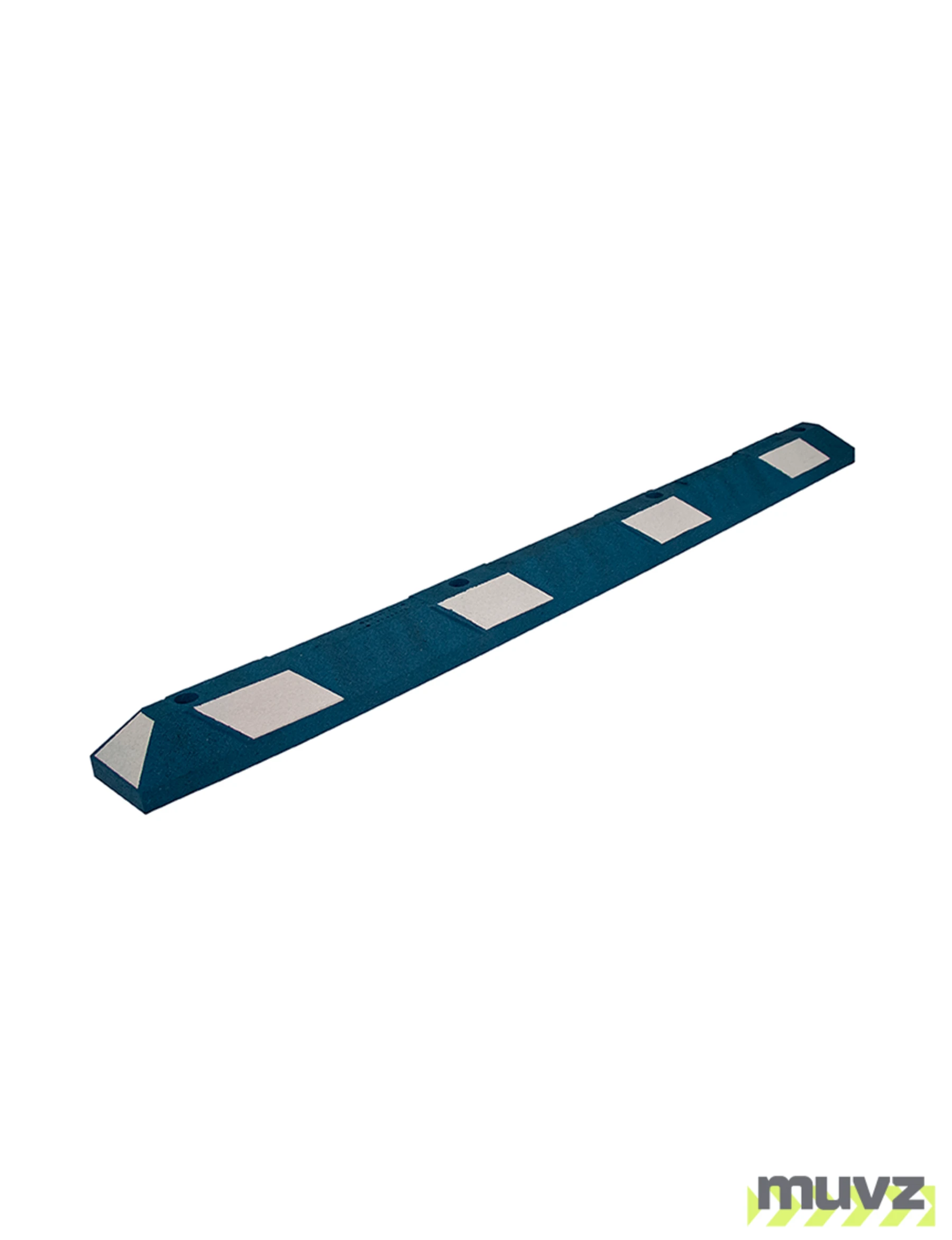 6\u0027 Blue Recycled Rubber Parking Block w/White Reflective Tape \u0026 14\" Rebar Spikes