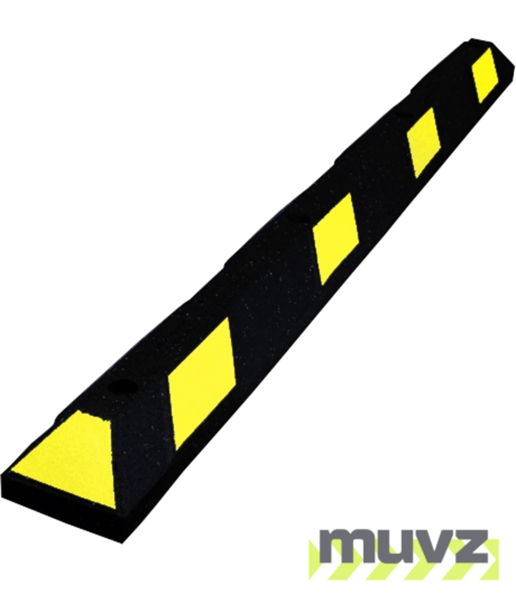 6\u0027 Recycled Rubber Parking Block w/Yellow Reflective Tape \u0026 12\" Spikes for Asphalt or Gravel