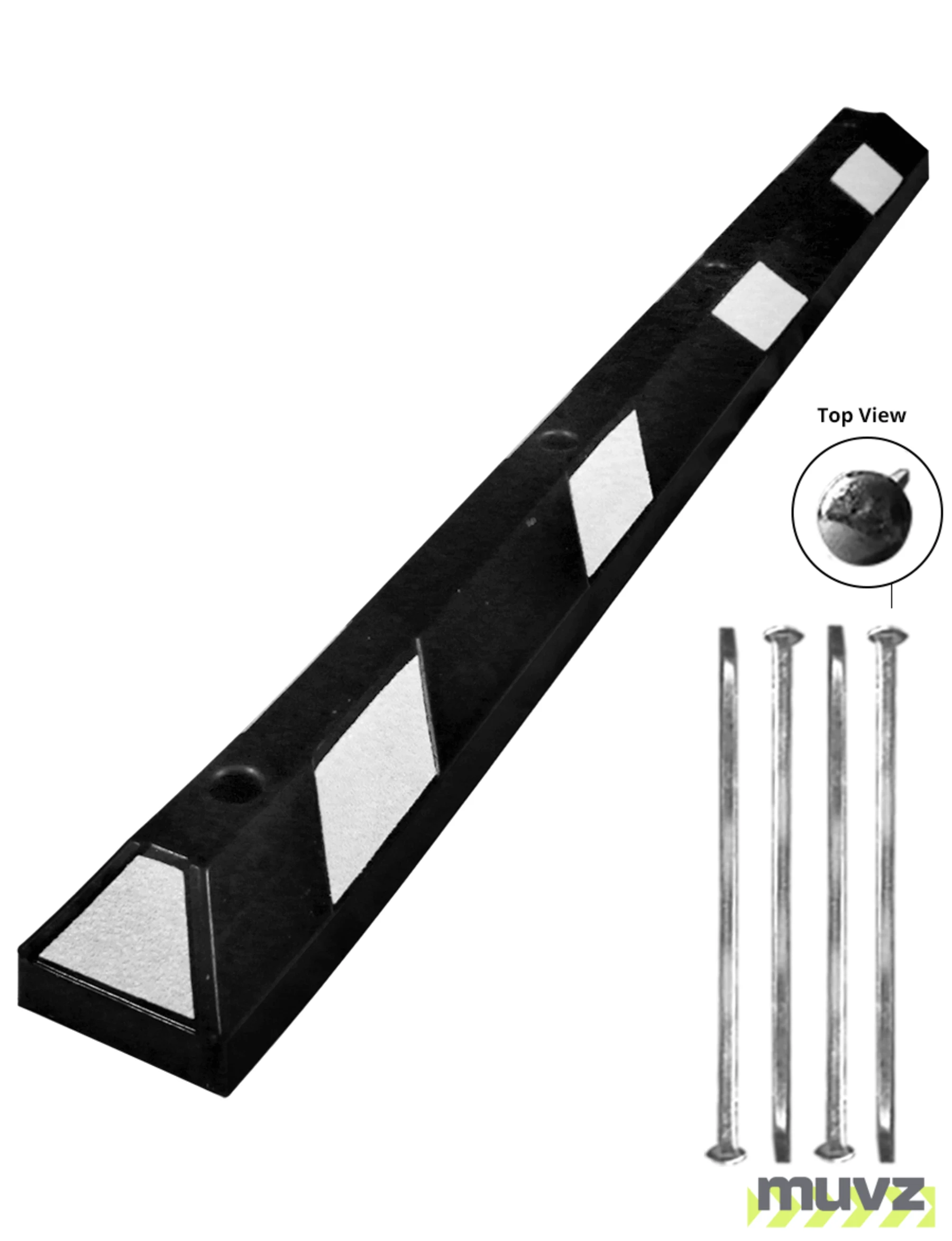 6\u0027 White Rubber Parking Block w/four 12\" Galvanized Steel Spikes