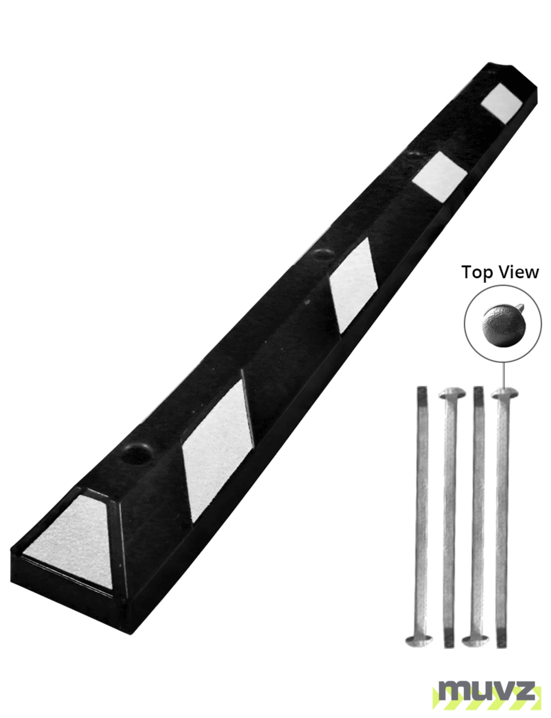 6\u0027 White Rubber Parking Block w/four 18\" Heavy Duty Galvanized Steel Spikes