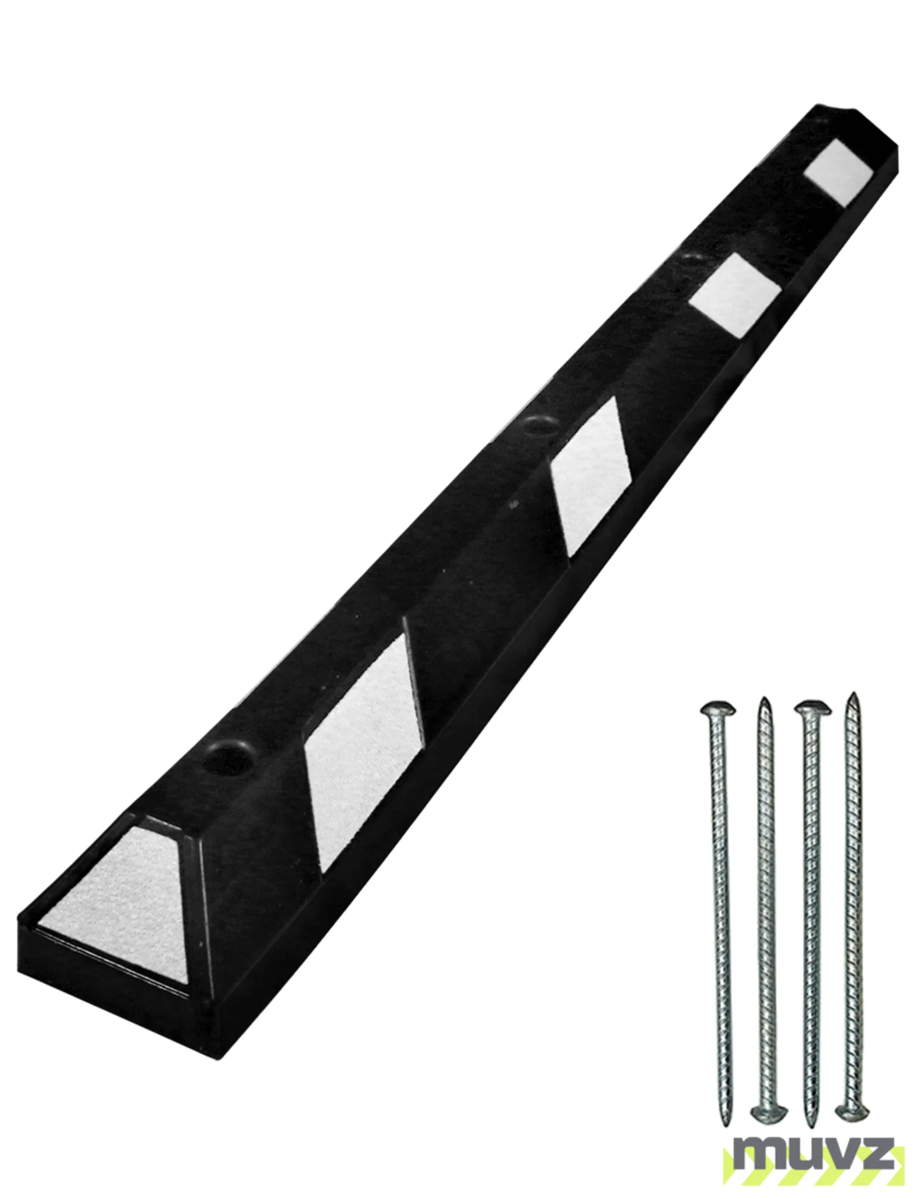 6\u0027 White Rubber Parking Block w/four 14\" Galvanized Rebar Steel Spikes