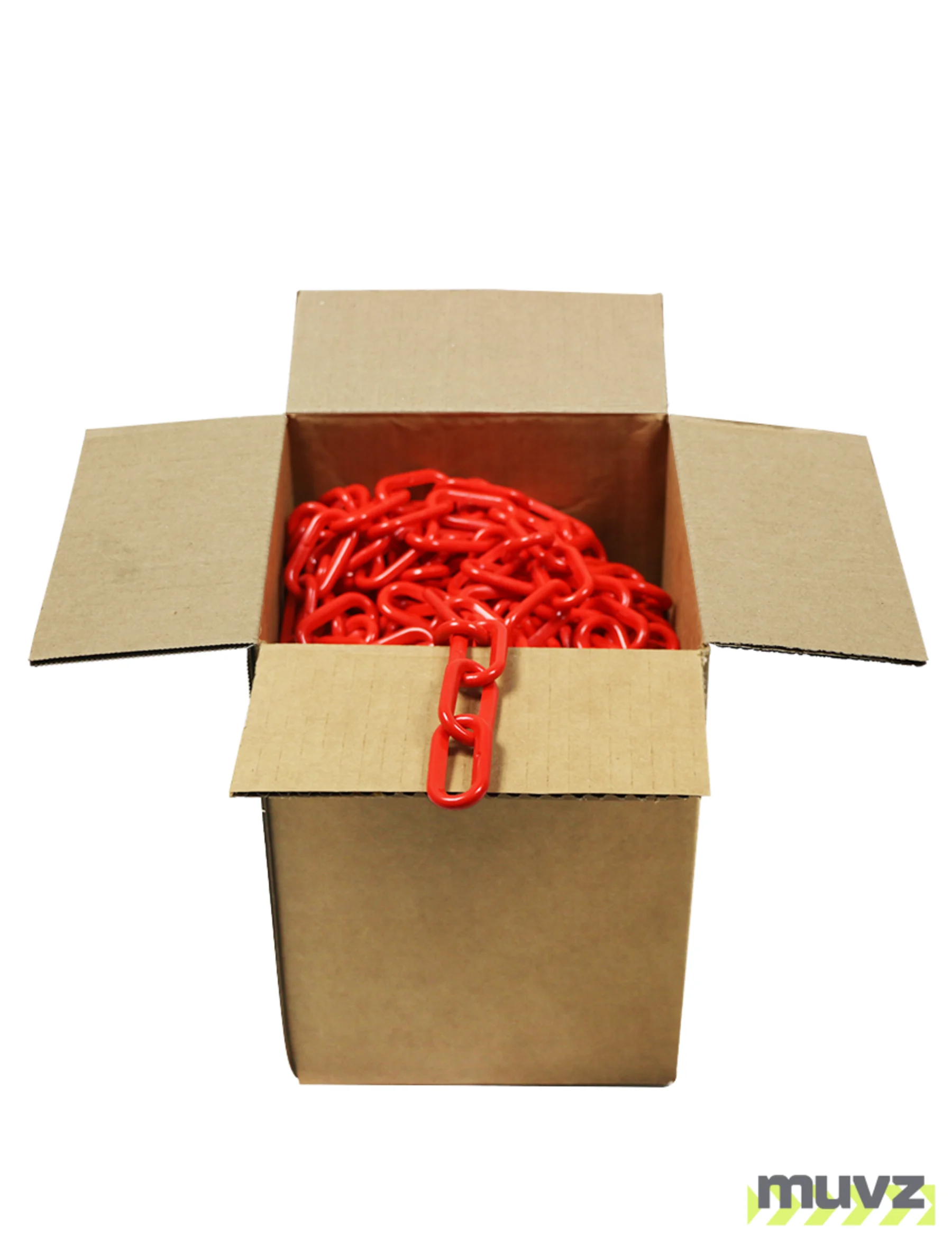 100\u0027 Box of Red 2\" Link, Standard Plastic Chain