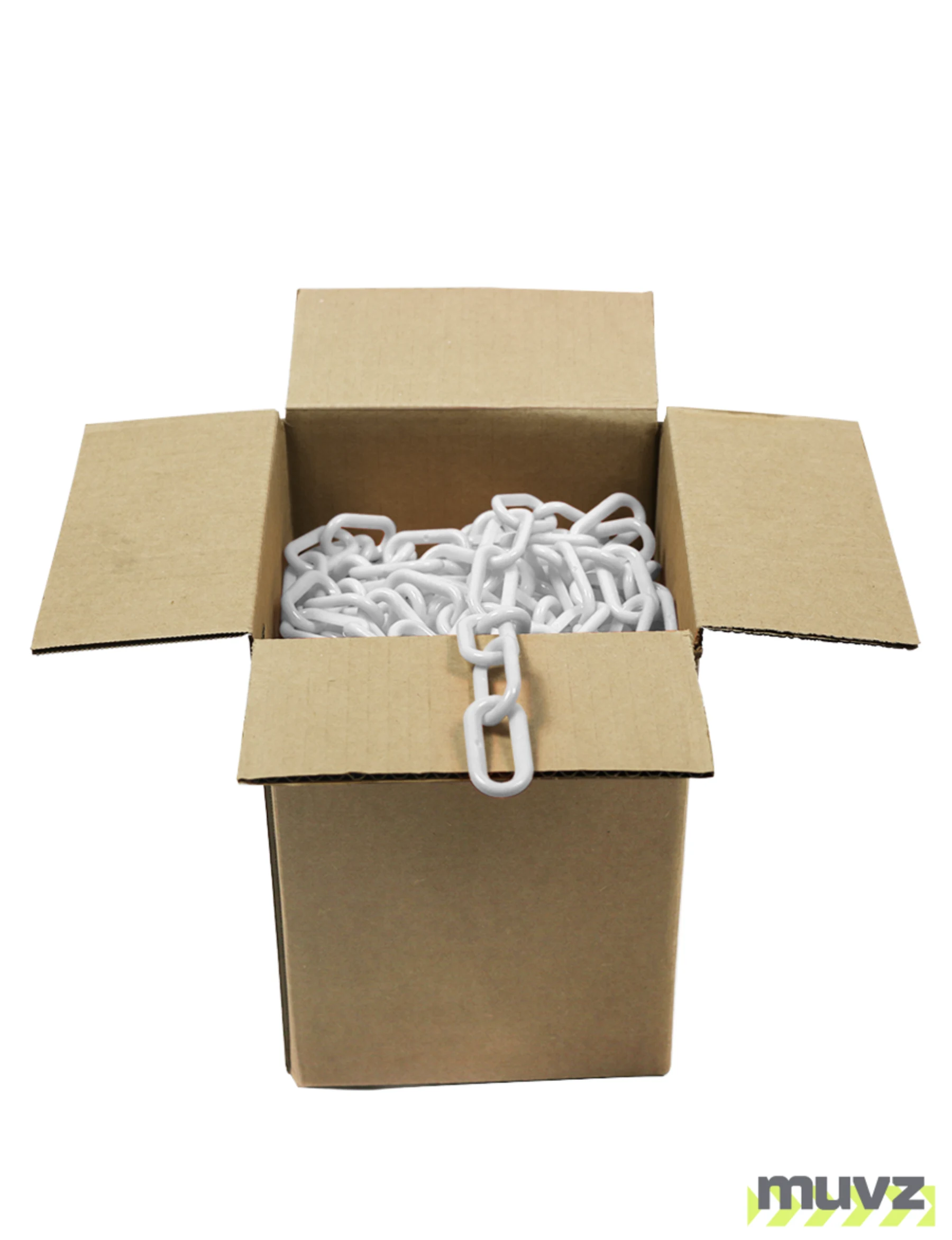 100\u0027 Box of White 2\" Link, Standard Plastic Chain
