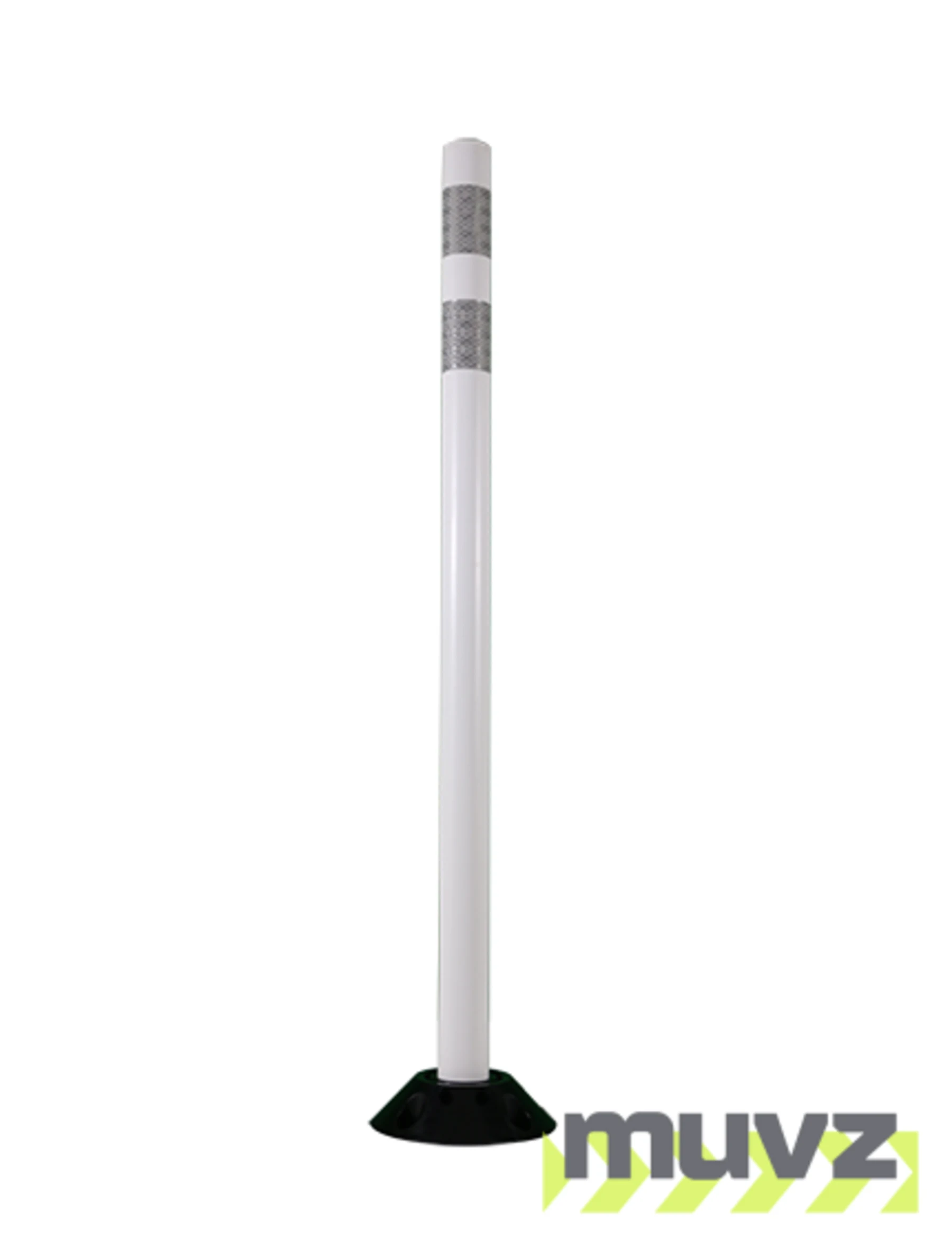 42\" White Round Delineator with two (2) 3\" white reflective collars with Adhesive Mounting