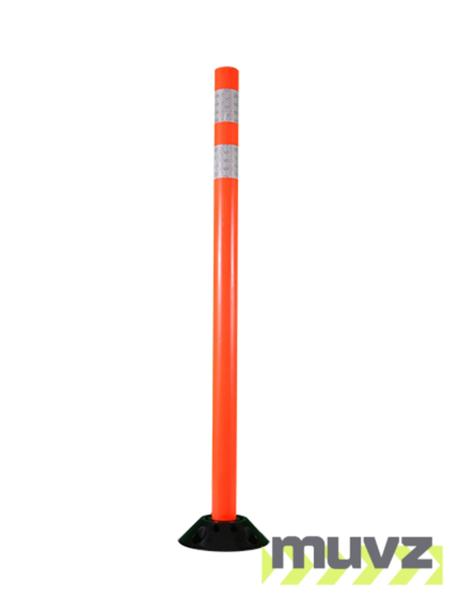 48\" Orange Round Delineator with two (2) 3\" white reflective collars with Concrete Mounting Hardware