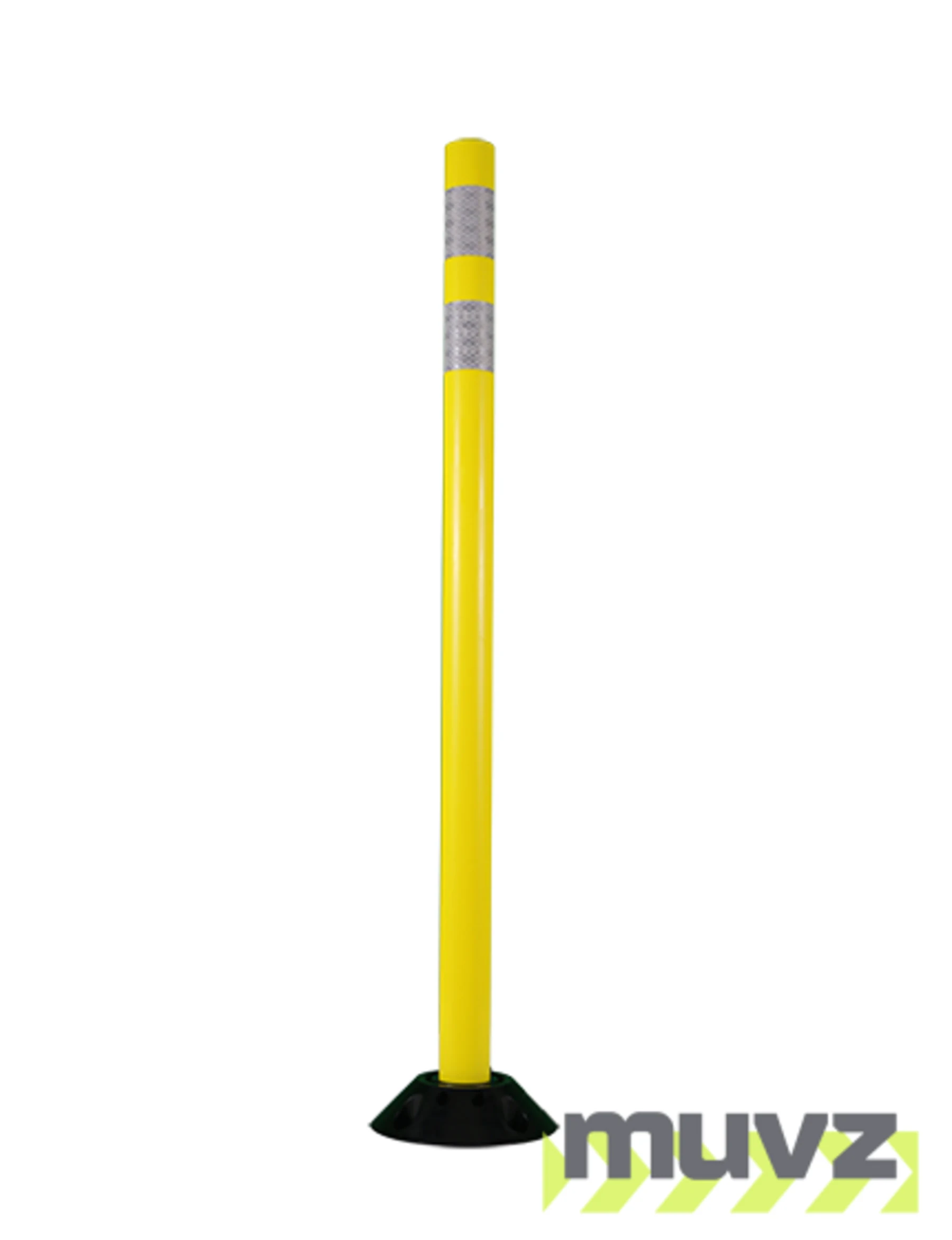 48\" Yellow Round Delineator with two (2) 3\" white reflective collars with Concrete Mounting Hardware