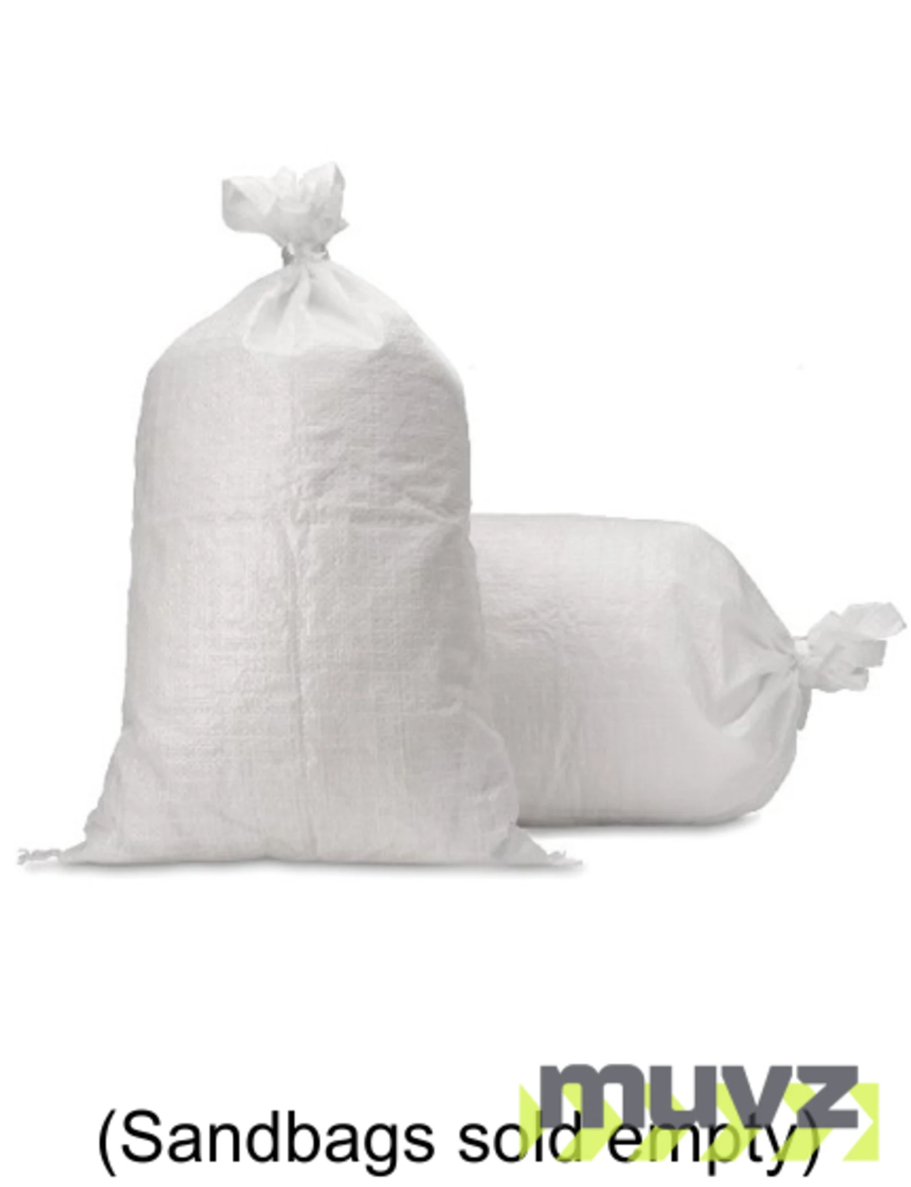 14\" x 26\" White Woven Polypropylene Sandbags with Ties (EMPTY)