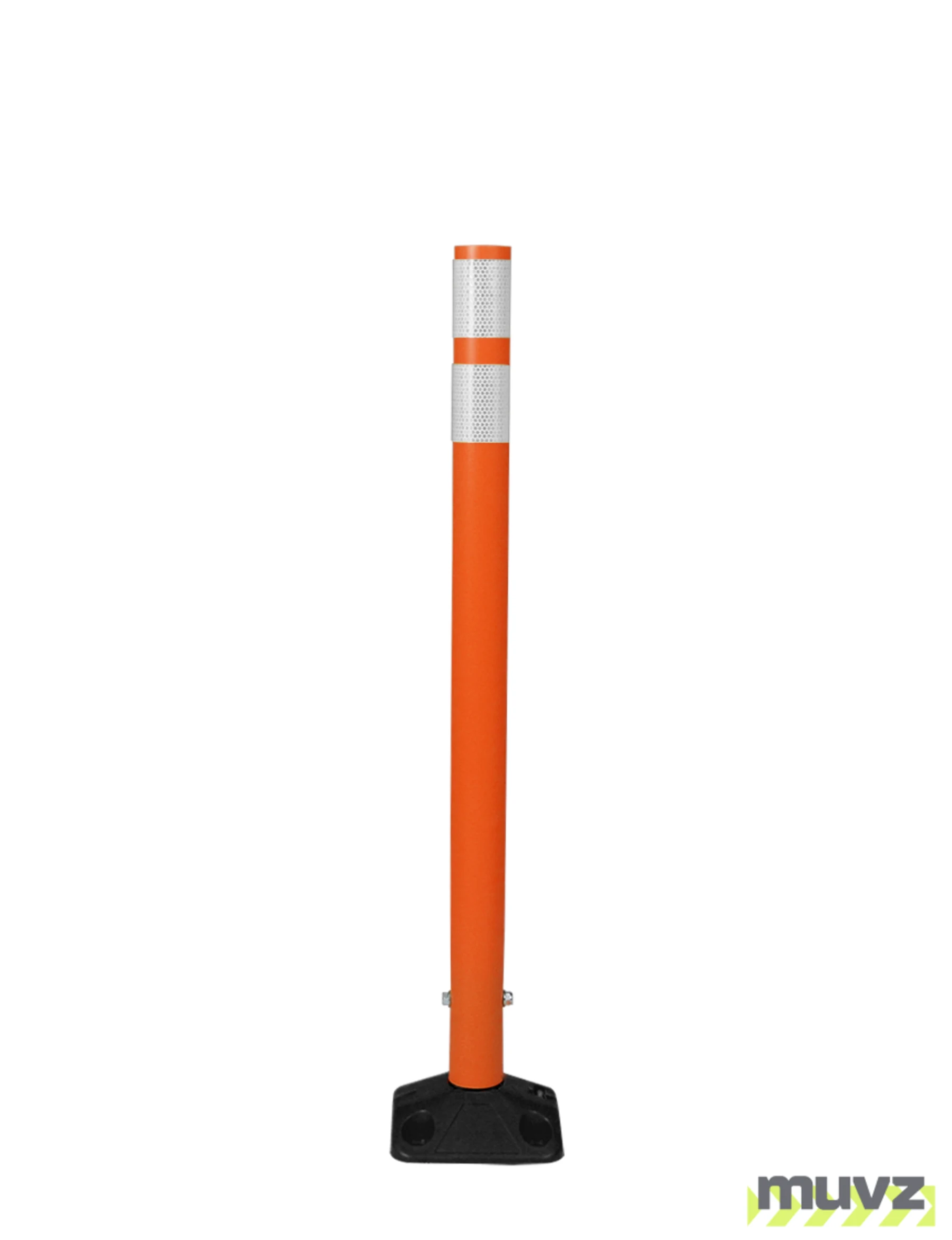 36\" Orange Round Delineator w/ Black Base \u0026 2 White Reflective Collars \u0026 Concrete Mounting Hardware