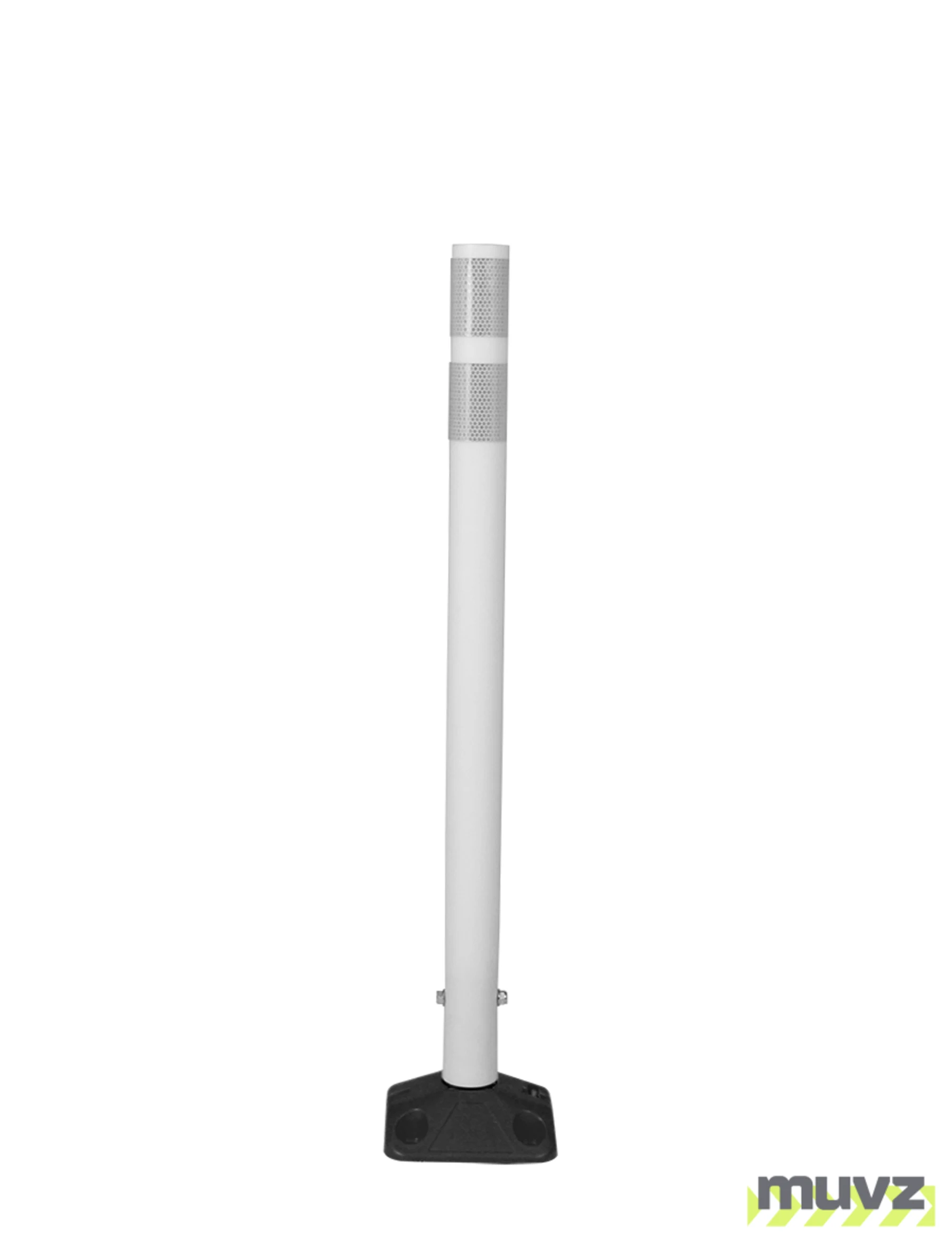 36\" White Round Delineator w/ Black Base \u0026 2 White Reflective Collars \u0026 Concrete Mounting Hardware