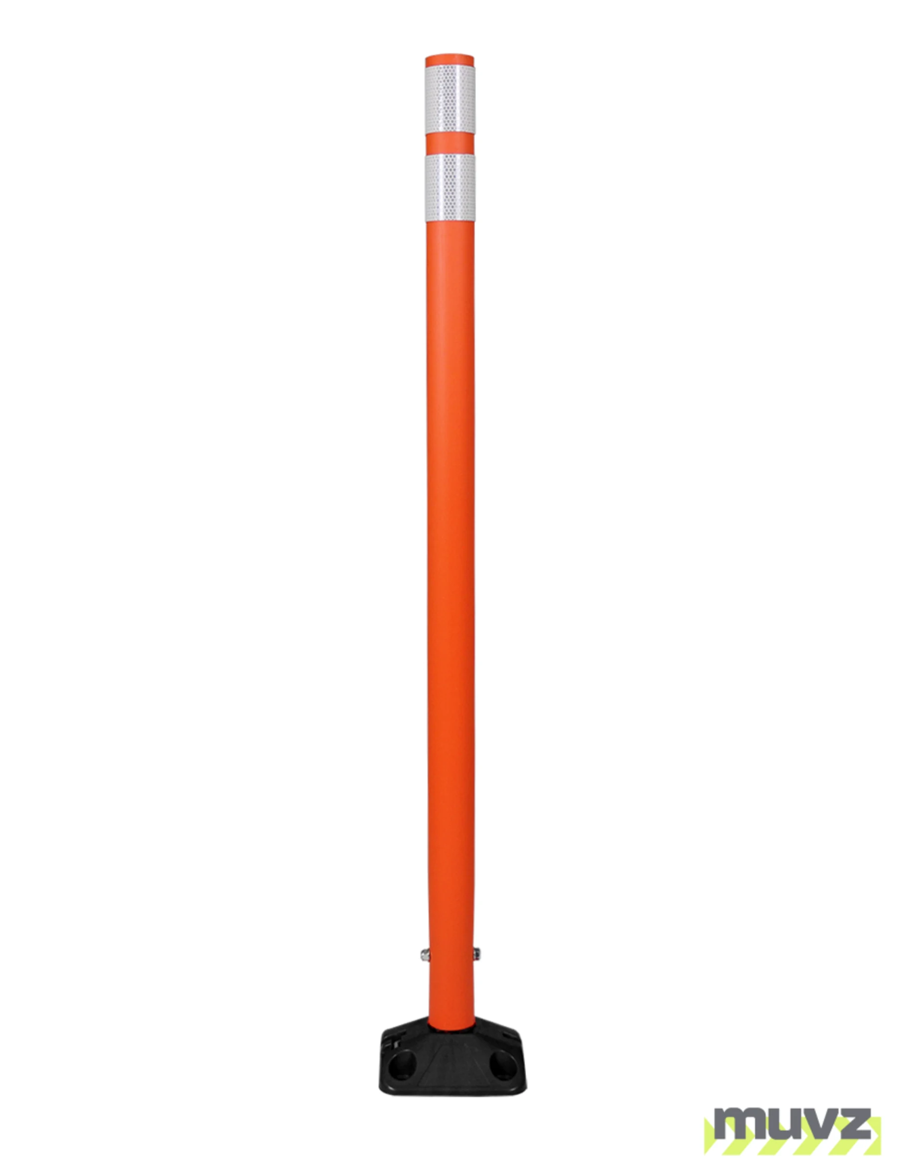 48\" Orange Round Delineator w/ Black Base \u0026 2 White Reflective Collars \u0026 Adhesive Mounting