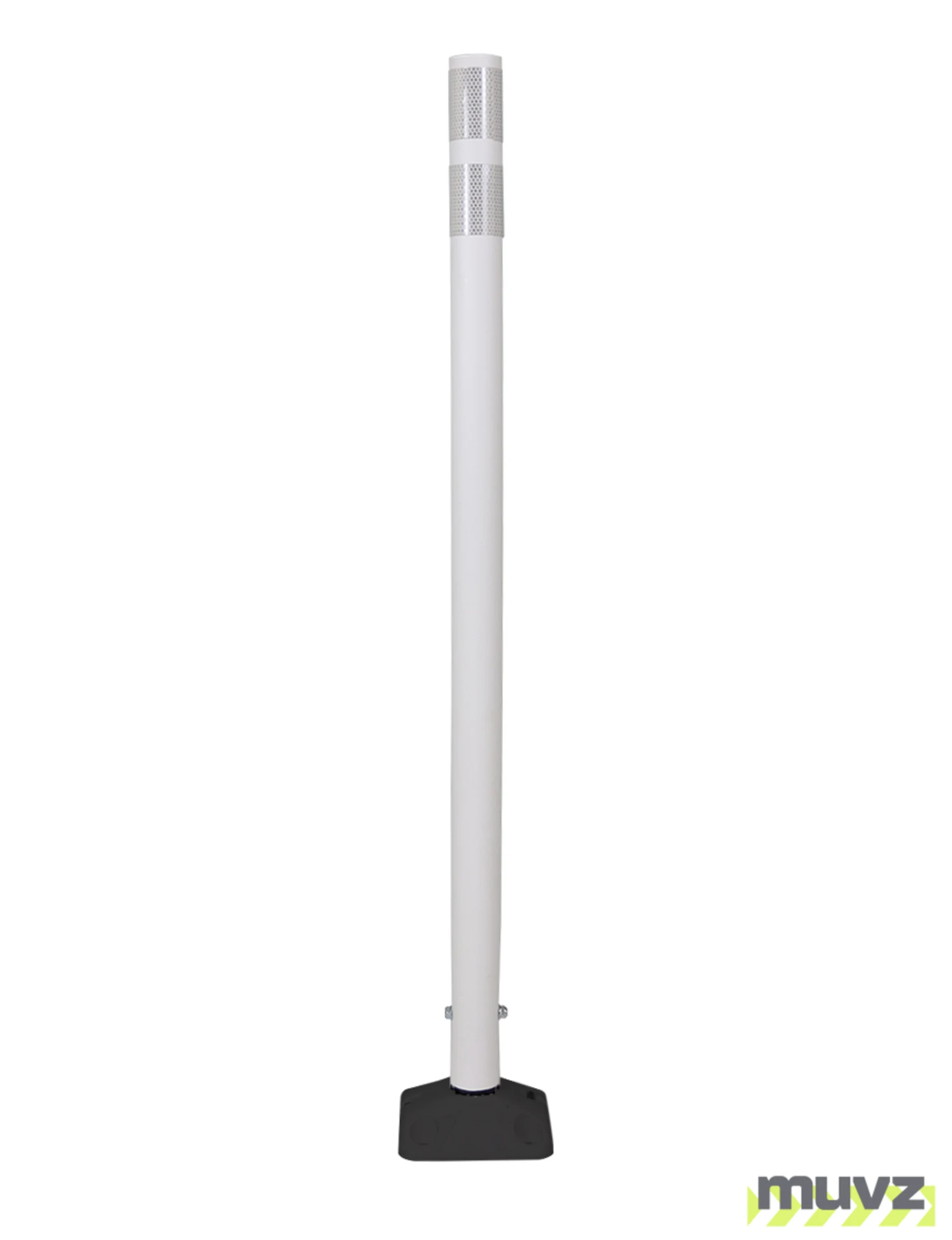48\" White Round Delineator w/ Black Base \u0026 2 White Reflective Collars \u0026 Asphalt Mounting Hardware