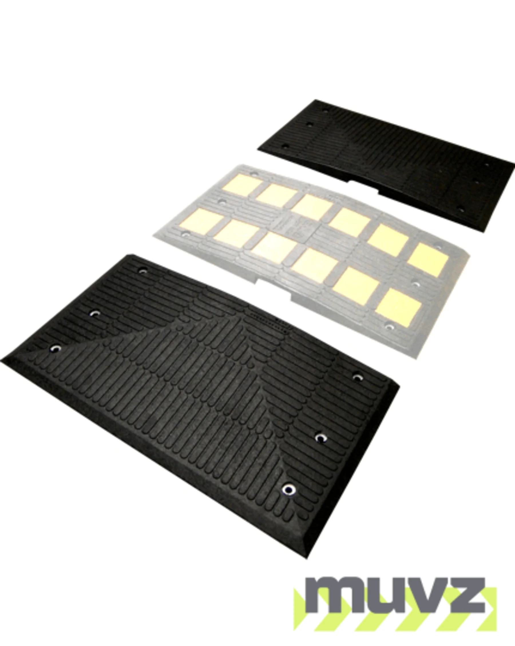 Heavy Duty Recycled Rubber Speed Hump End Cap Kit w/14\" Galvanized Rebar Spikes (1 Male \u0026 1 Female)