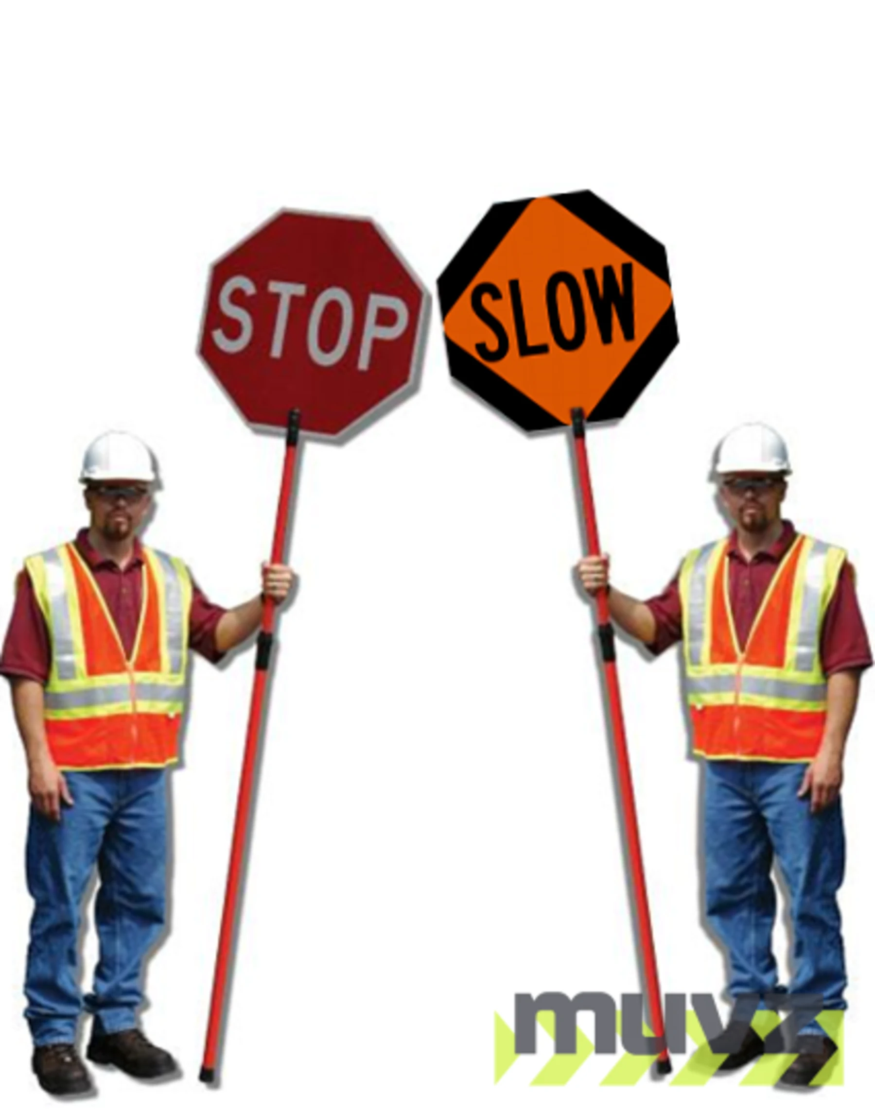 24\" EG Reflective Stop/Slow Paddle w/Telescoping 53\"- 84\" Fibreglass Staff