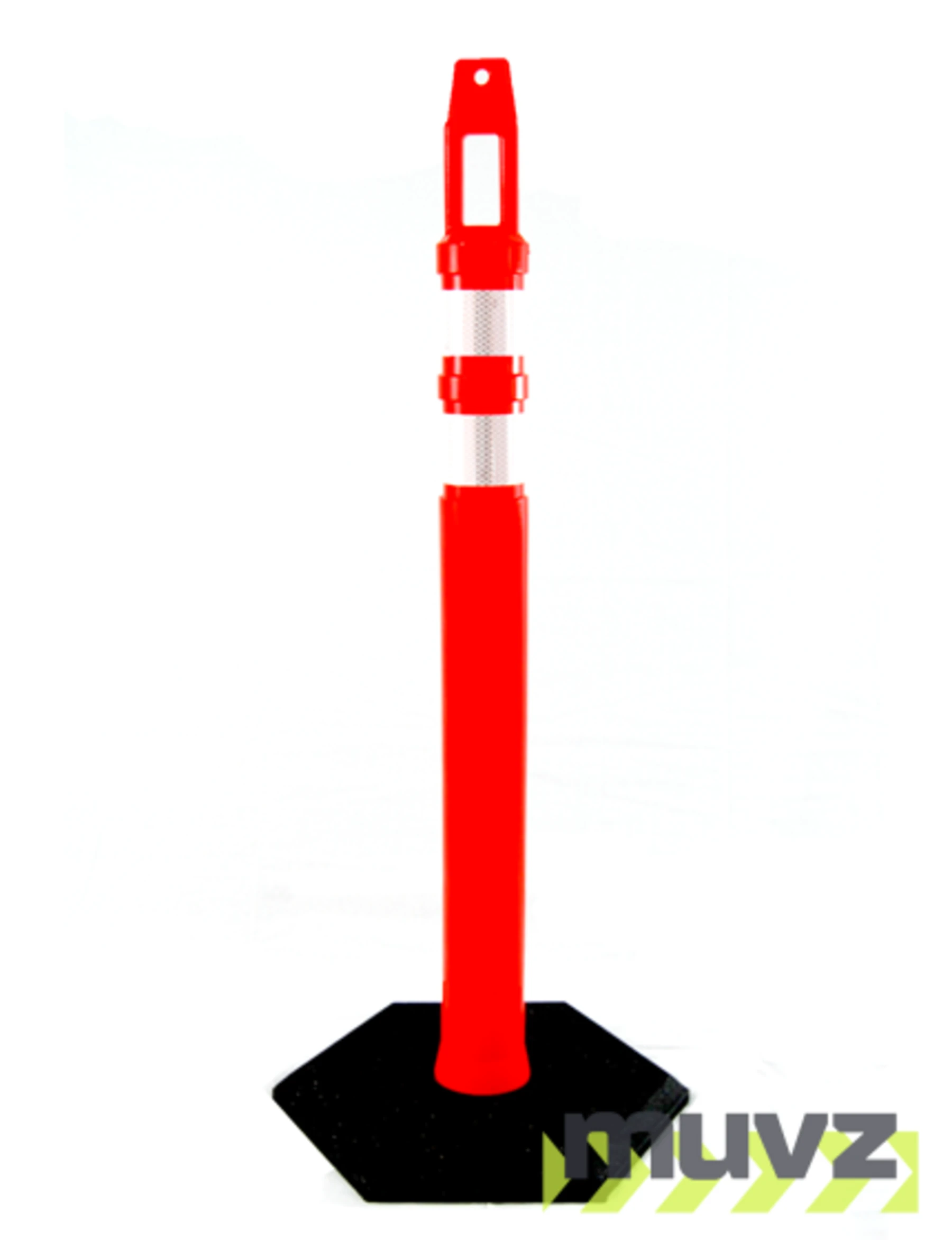 42\" \u0027Square Top\u0027 Tube with two (2) 3\" Reflective Collars and 18 Lb. Base
