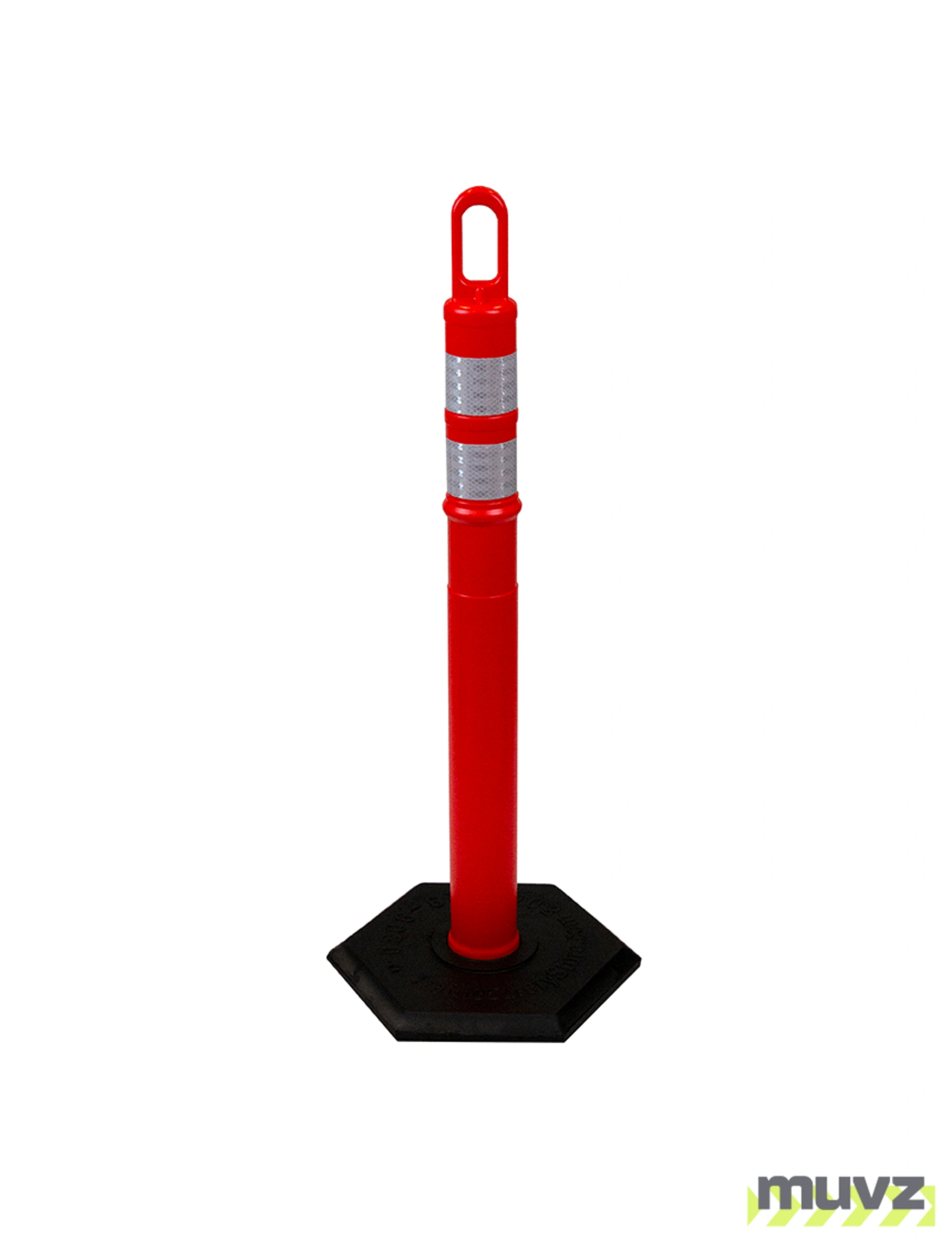 42\" ORANGE Looper Tube with two (2) 3\" Reflective Collars and 8 Lb. Base
