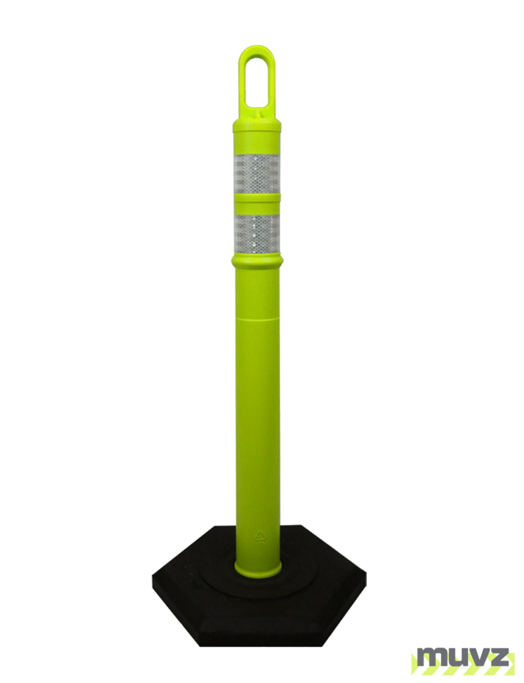 42\" LIME Looper Tube with two (2) 3\" Reflective Collars and 12 Lb. Base