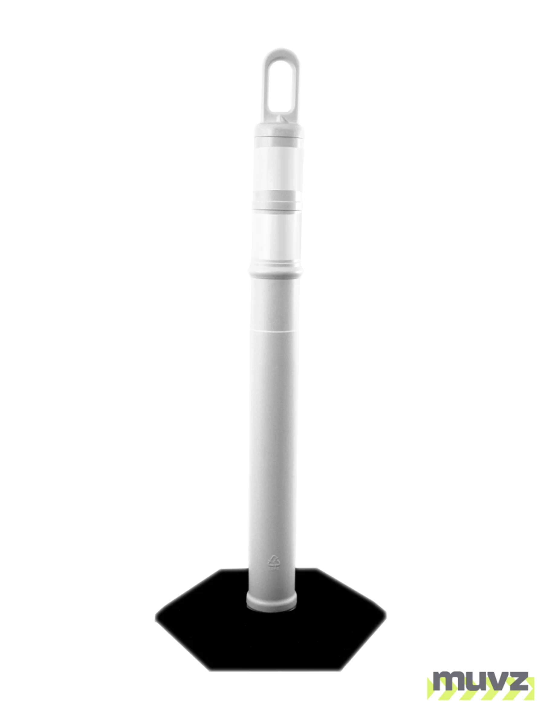 42\" WHITE Looper Tube with two (2) 3\" Reflective Collars and 8 Lb. Base