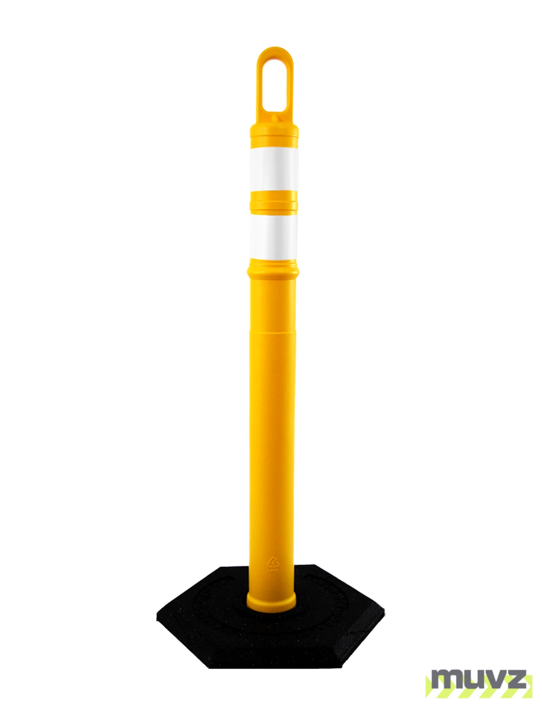 42\" YELLOW Looper Tube with two (2) 3\" Reflective Collars and 18 Lb. Base