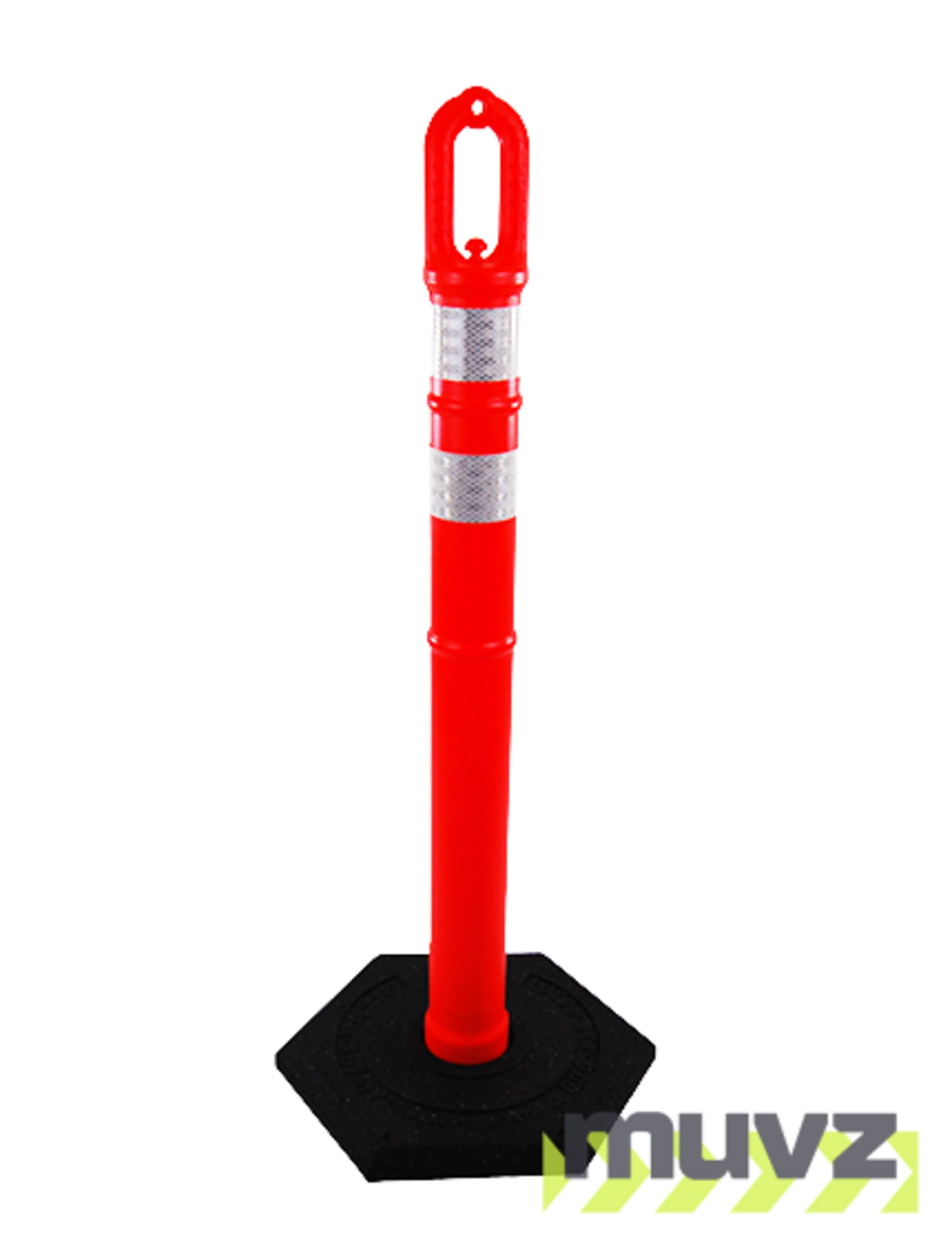 42\" ORANGE Ringtop Tube with two (2) 3\" Reflective Collars and 18 Lb. Base