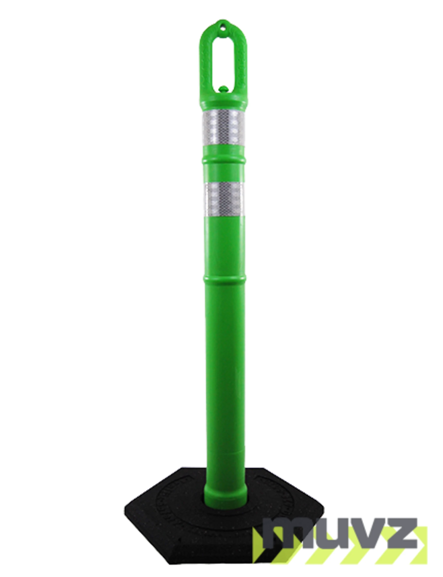 42\" GREEN Ringtop Tube with two (2) 3\" Reflective Collars and 8 Lb. Base