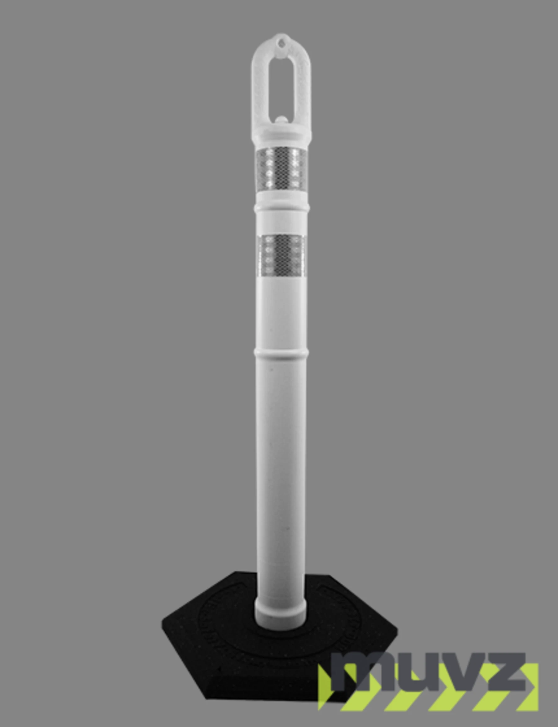 42\" WHITE Ringtop Tube with two (2) 3\" Reflective Collars and 8 Lb. Base