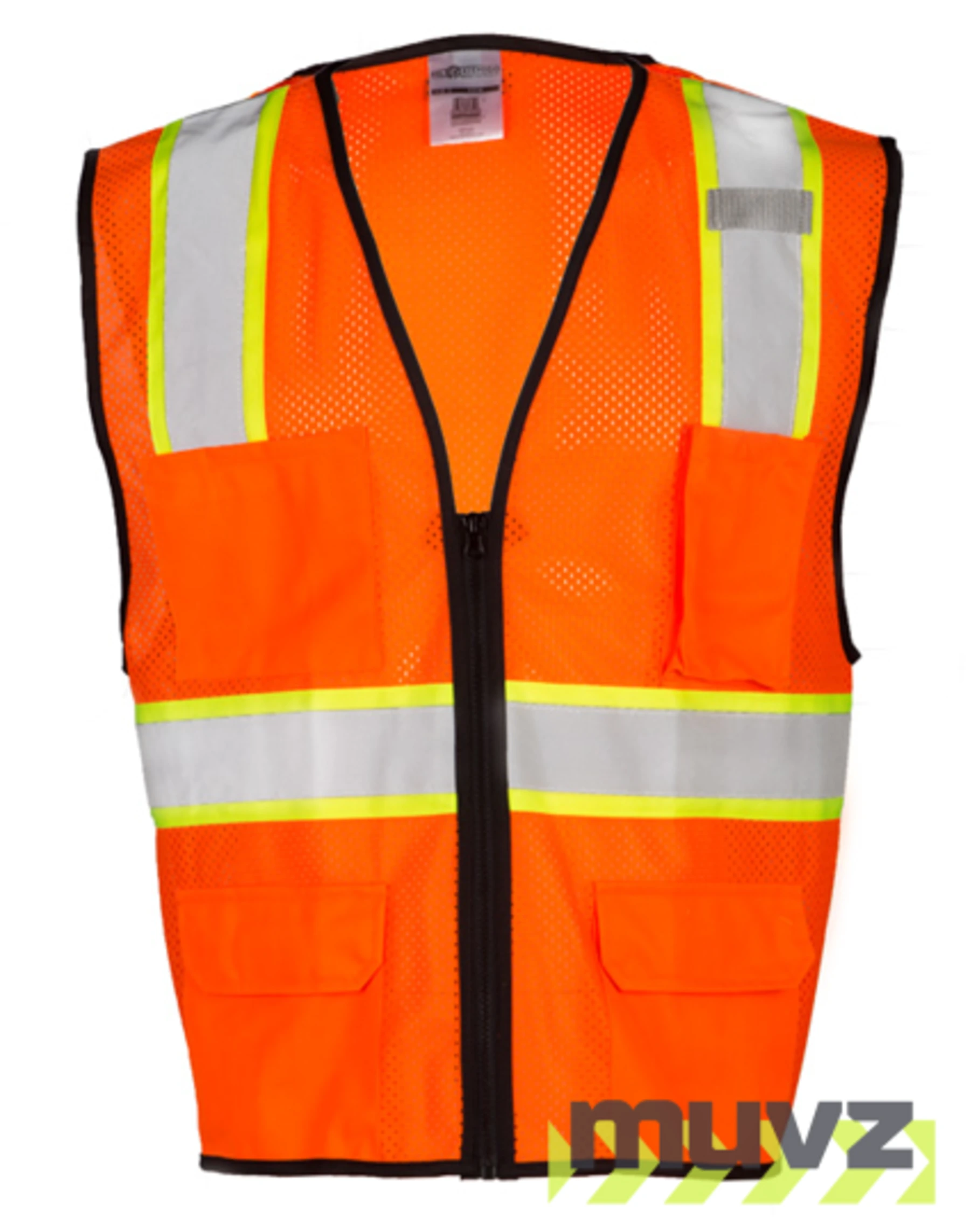 L-XL, Orange, Four (4) Pocket, Contrasting Mesh Class 2 Vest