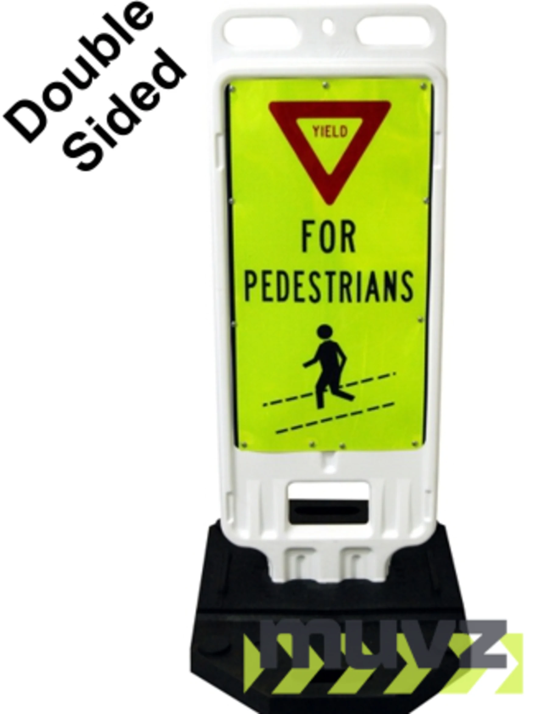 12\"x24\" Reflective Lime, Yield Symbol \"FOR PEDESTRIANS\", Vertical Panel Barricade w/28 Lb. Base