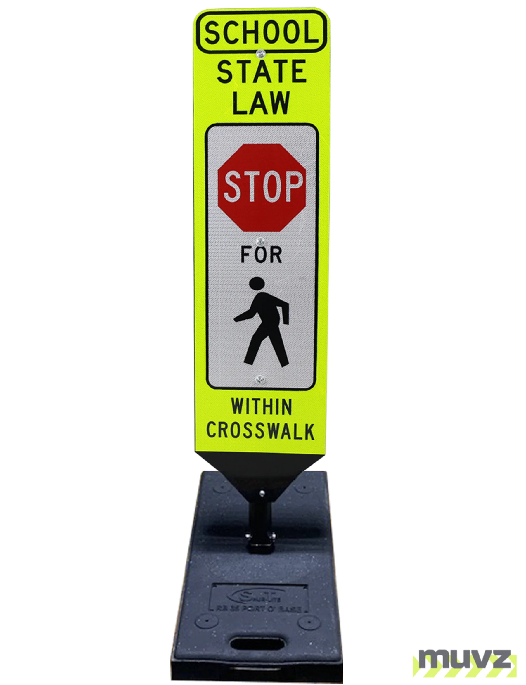 40\" x 12\" SCHOOL STATE LAW STOP FOR PEDESTRIANS, DOUBLE SIDED, Cross-Walk Barricade w/35 LB. BASE
