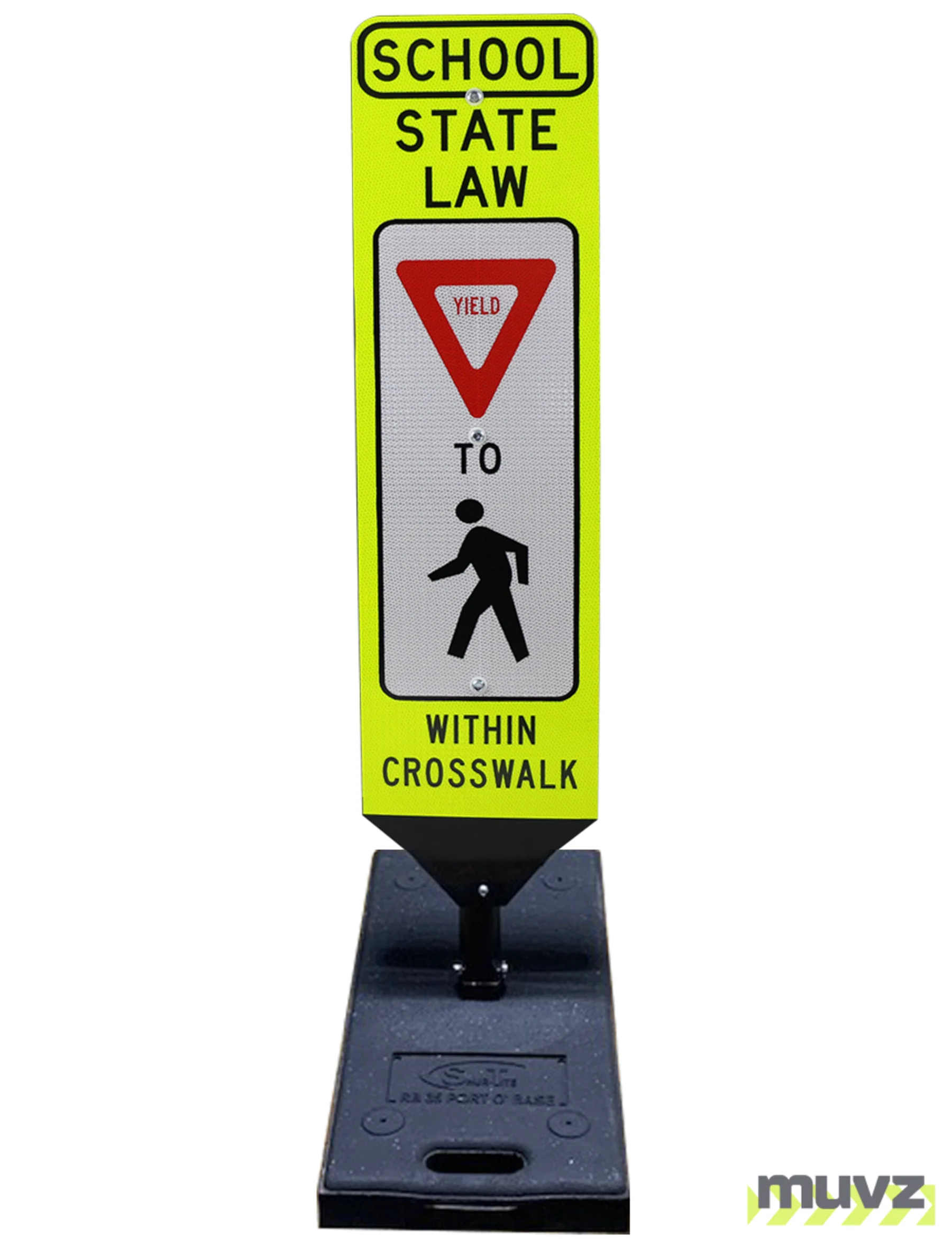 40\" x 12\" SCHOOL STATE LAW YIELD TO PEDESTRIANS, DOUBLE SIDED, Cross-Walk Barricade w/35 LB. BASE