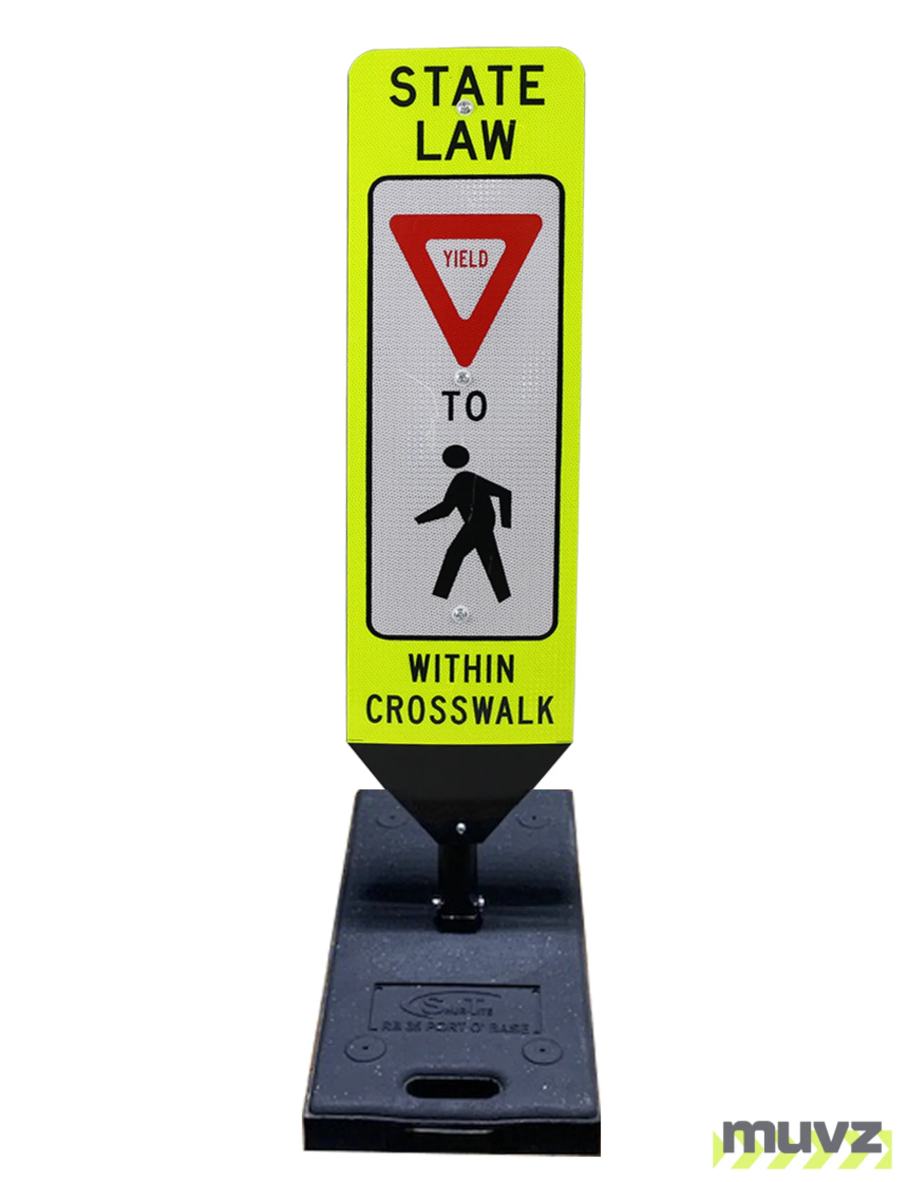 36\" x 12\" STATE LAW YIELD TO PEDESTRIANS, DOUBLE SIDED, Cross-Walk Barricade w/35 LB. BASE