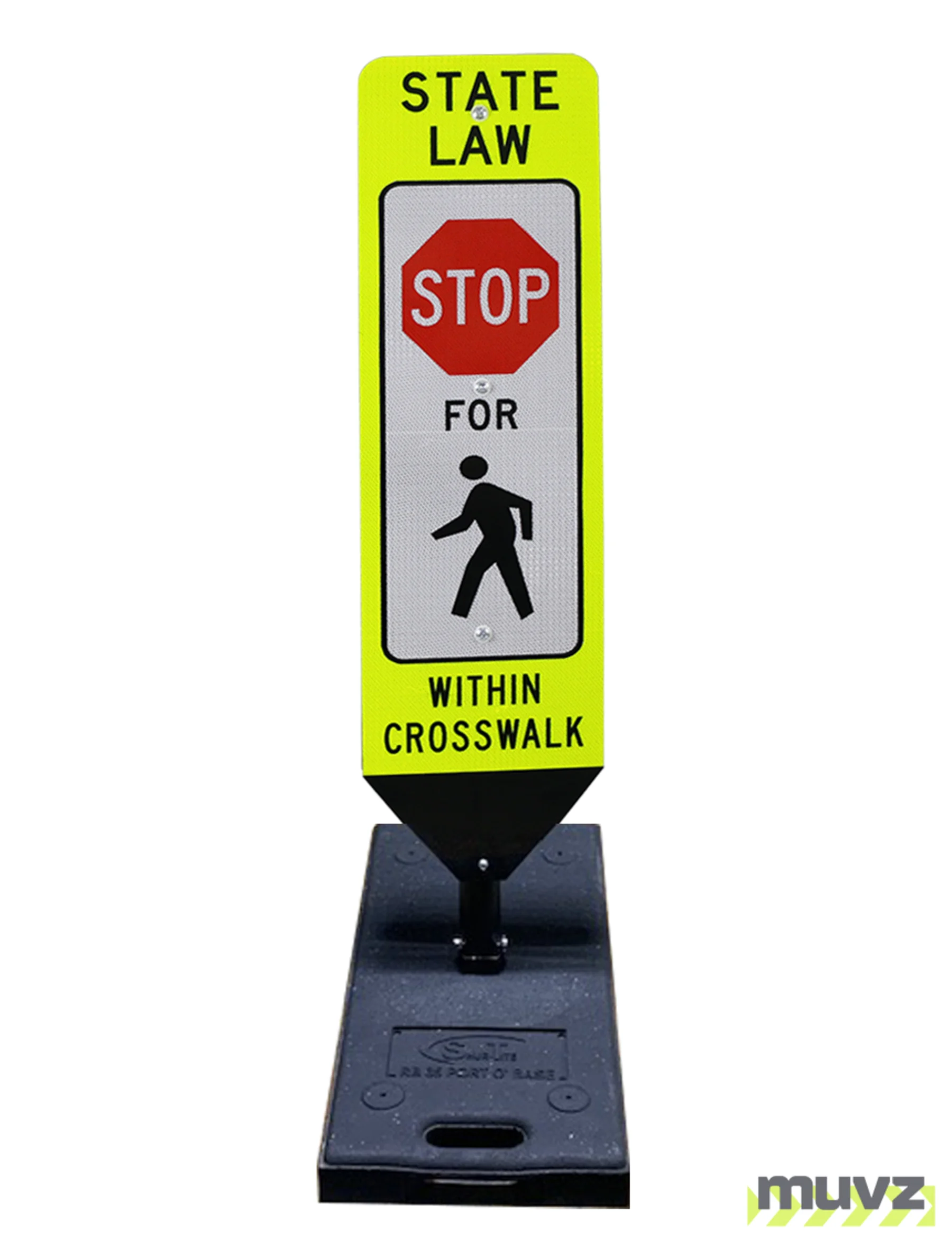 36\" x 12\" STATE LAW STOP FOR PEDESTRIANS, DOUBLE SIDED, Cross-Walk Barricade w/35 LB. BASE