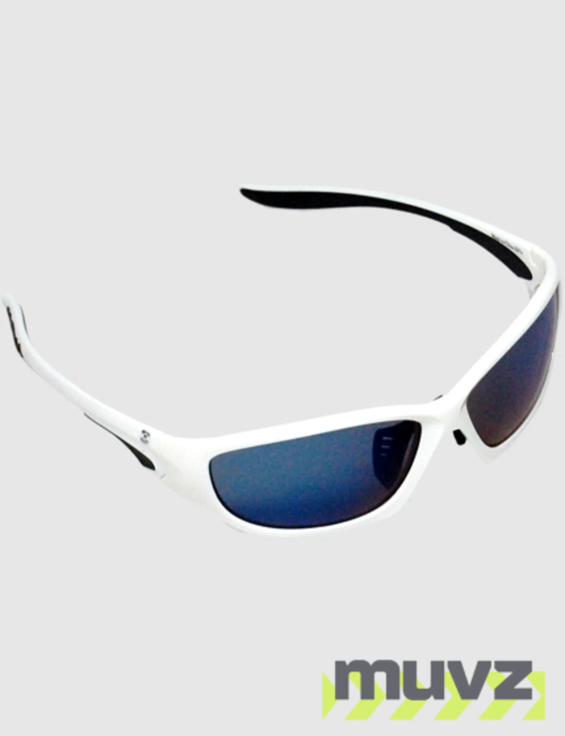 Z87+ Safety Sunglasses (full frame contemporary, white frame, blue mirror anti-fog lens)