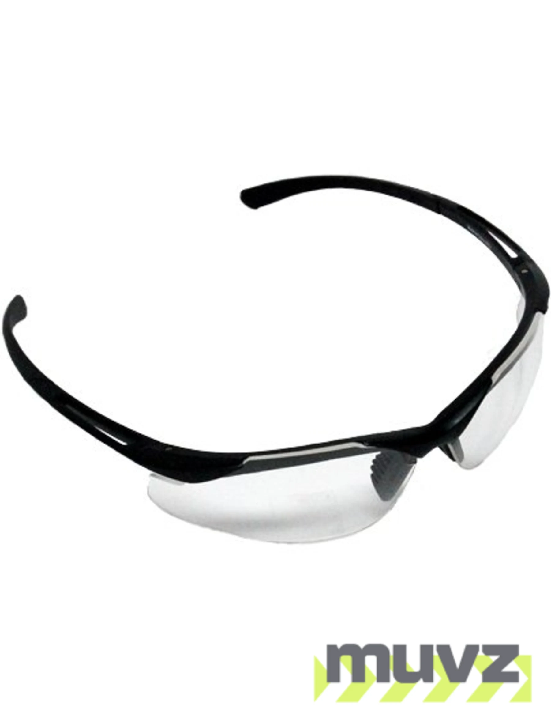 Z87+ Safety Sunglasses (light, wrap around lens, matte-black frame, clear anti-fog lens)