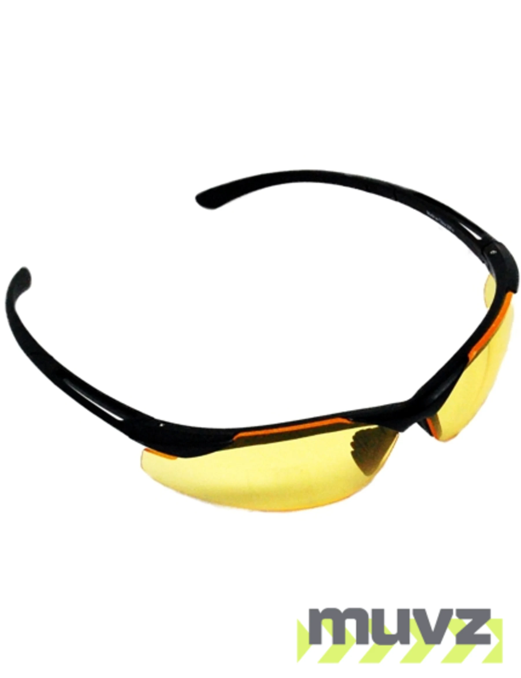 Z87+ Safety Sunglasses (light, wrap around lens, matte-black frame, amber anti-fog lens)
