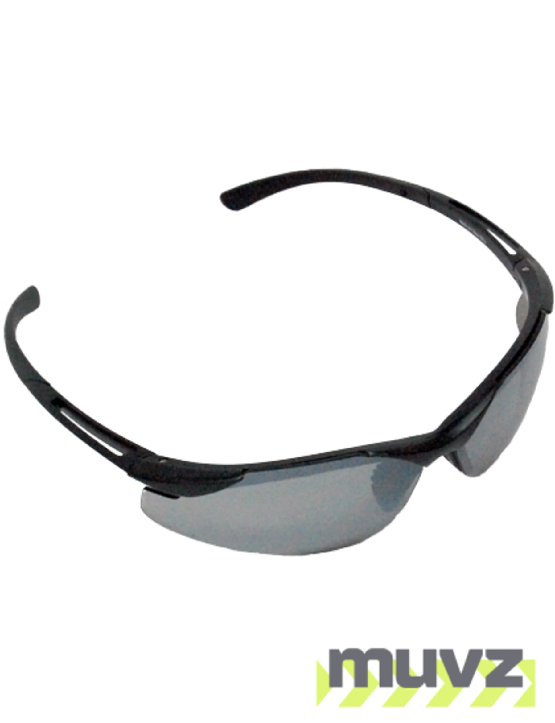 Z87+ Safety Sunglasses (light, wrap around lens, matte-black frame, silver anti-fog lens)
