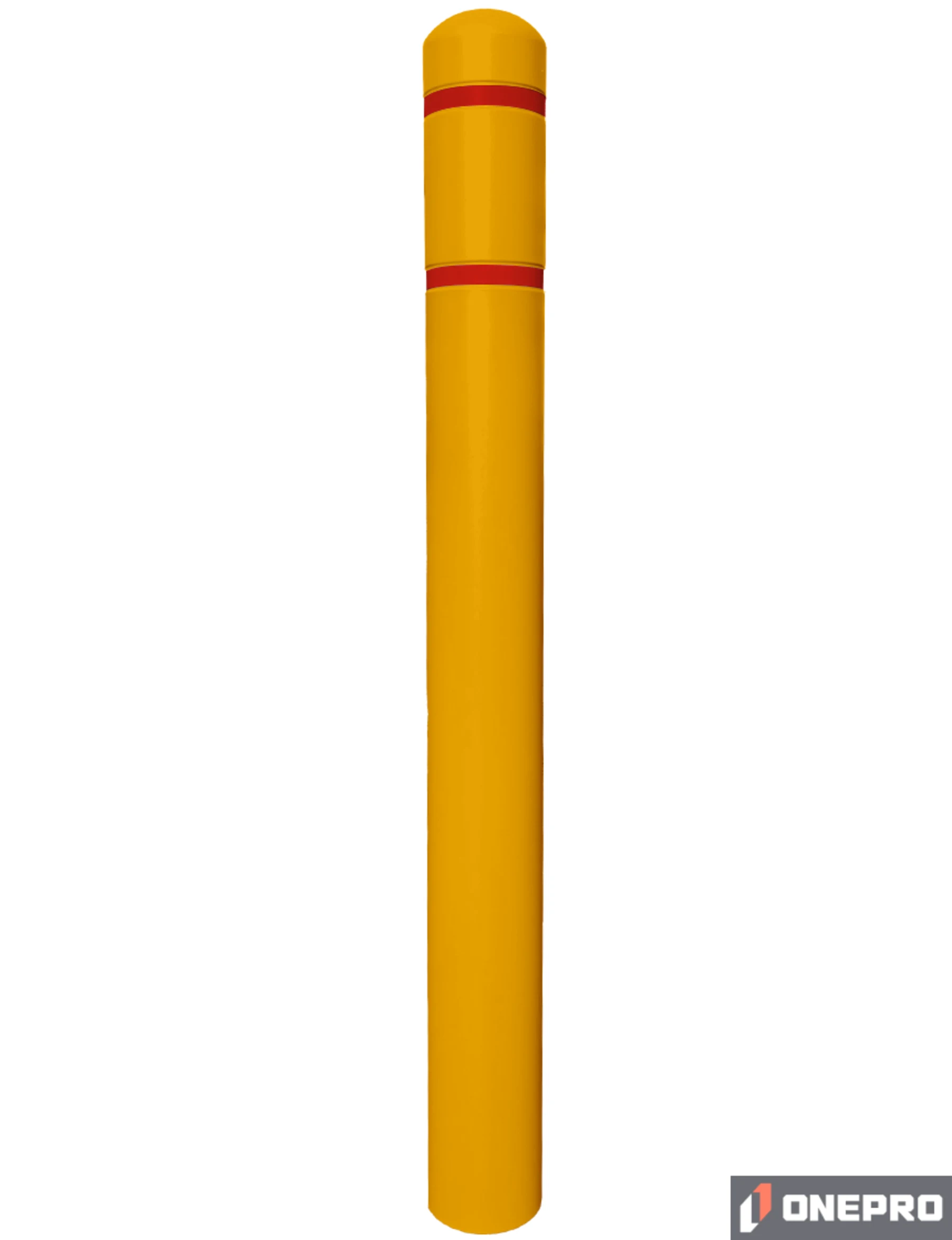 5\" x 52\" Yellow Bollard Cover with Two (2) Red Reflective Stripes