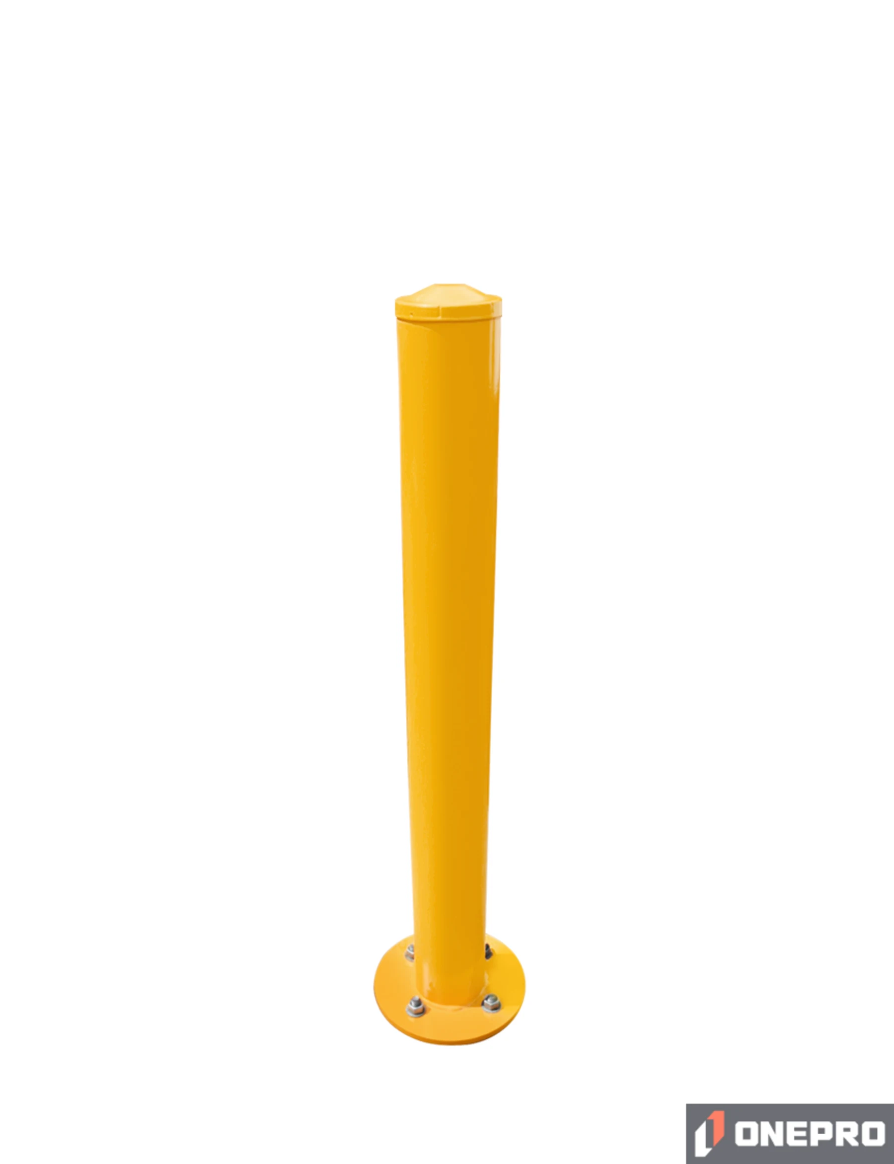 4 1/2\" OD x 42\" Tall, Galvanized Steel Bollard, Powder Coated Safety Yellow w/ 10\" Round Base