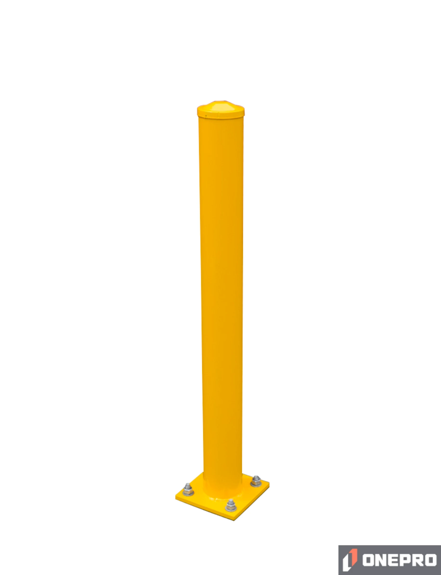 4 1/2\" OD x 48\" Tall, Galvanized Steel Bollard, Powder Coated Safety Yellow w/ 8\" Square Base
