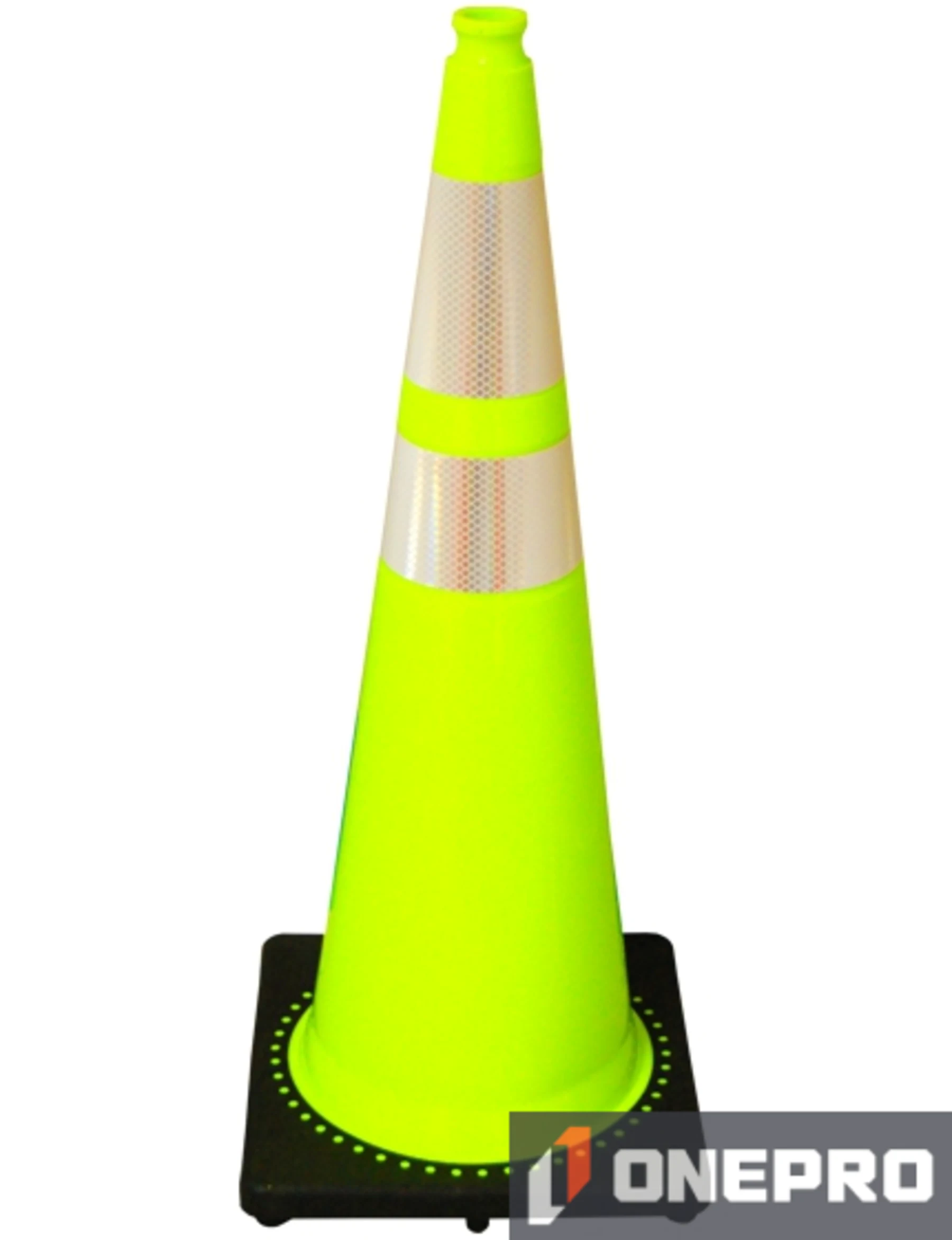 36\" 10 lb Lime Black Base Traffic Cone with 6\" \u0026 4\" Reflective Collars
