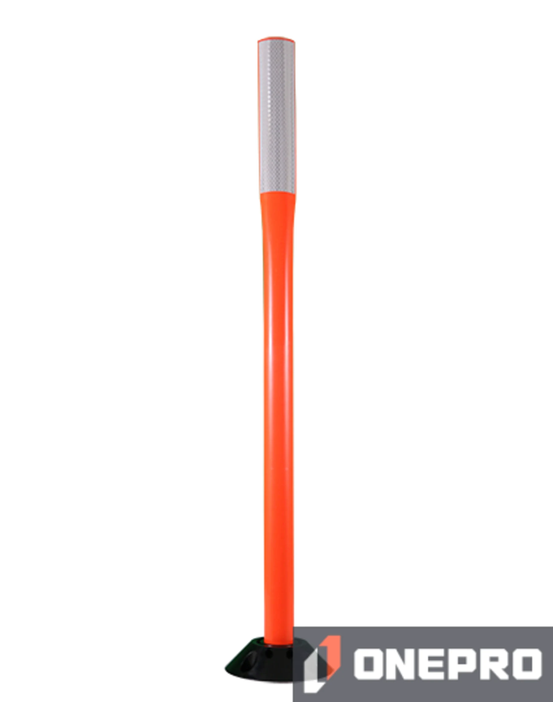 48\" Orange Flat Faced Delineator with one (1) 2\"X 12\" white reflective strip \u0026 Asphalt Hardware