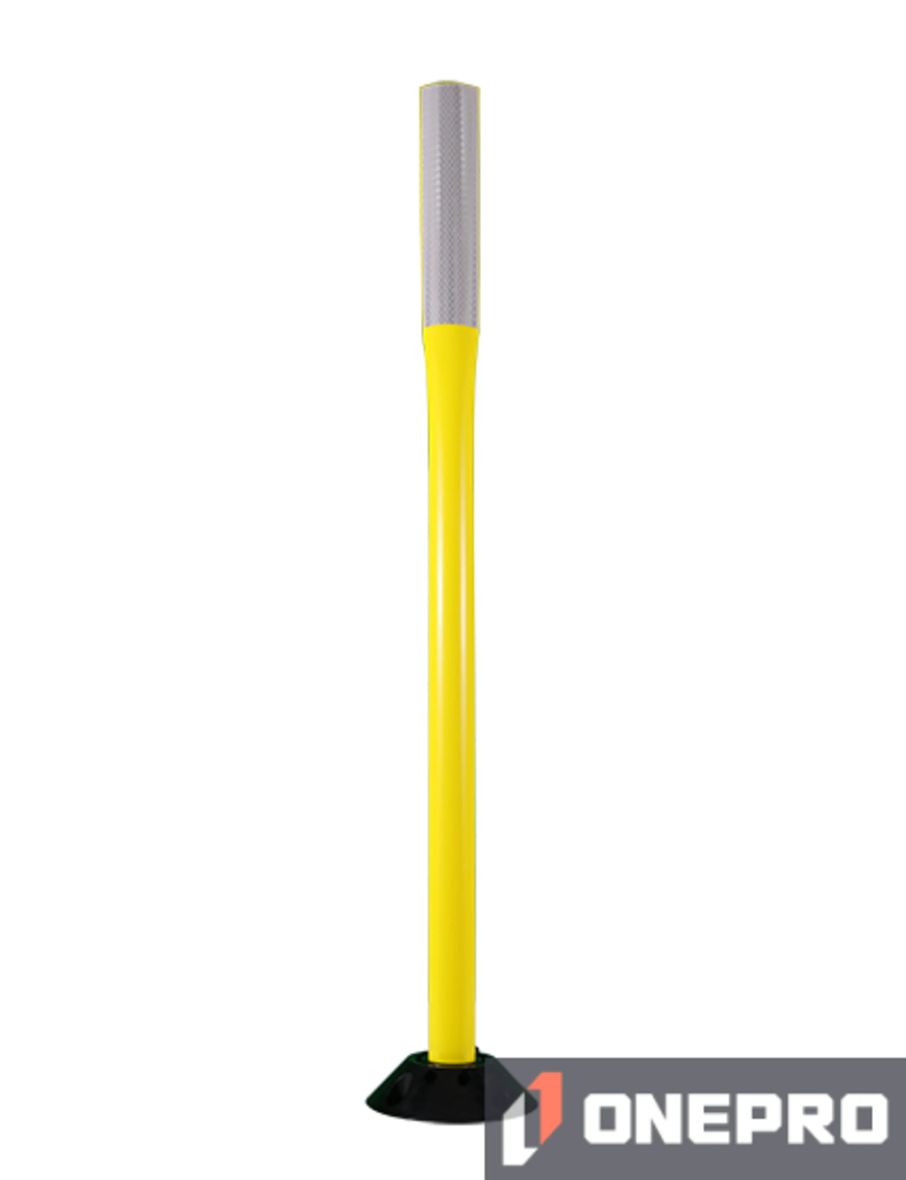 48\" Yellow Flat Faced Delineator with one (1) 2\"X 12\" white reflective strip \u0026 Concrete Hardware