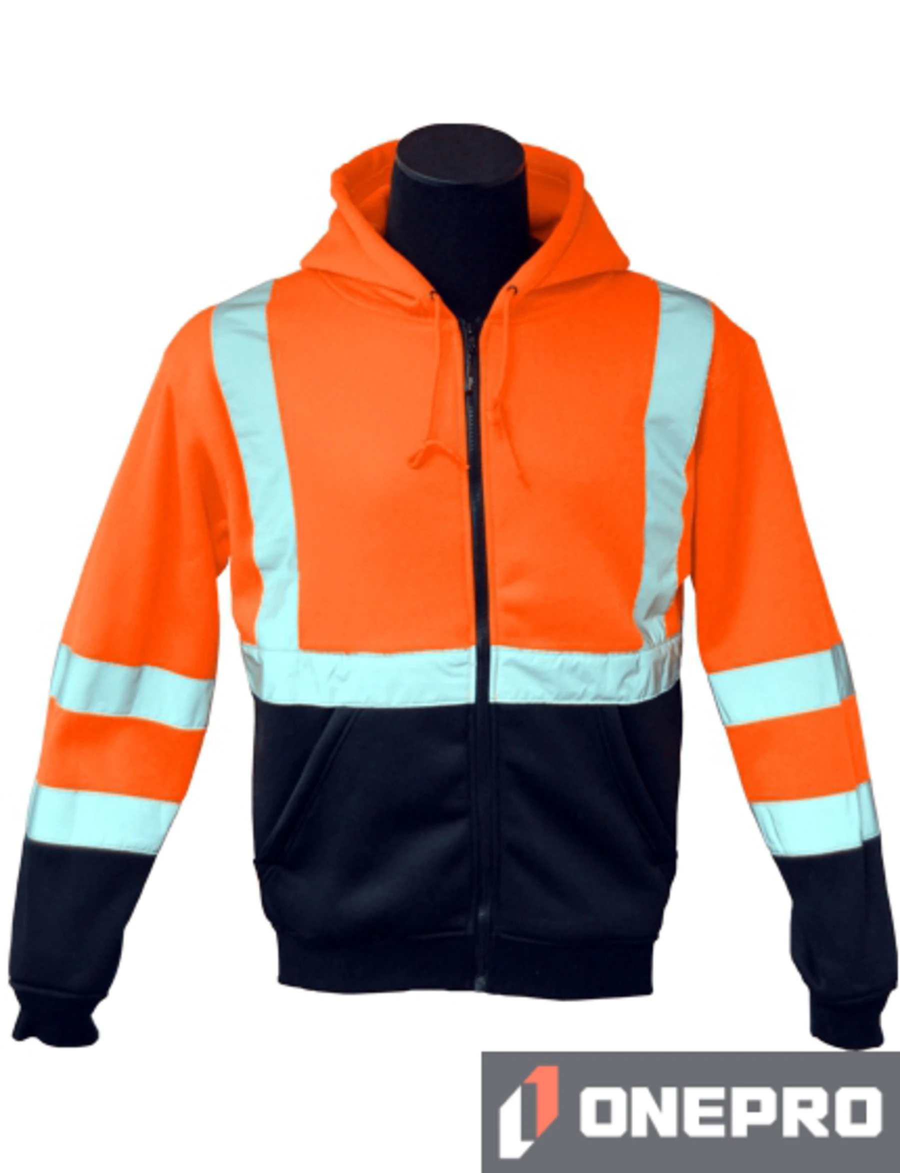 Class 3, Orange, Hooded Full Zipper Sweatshirt, X-Large